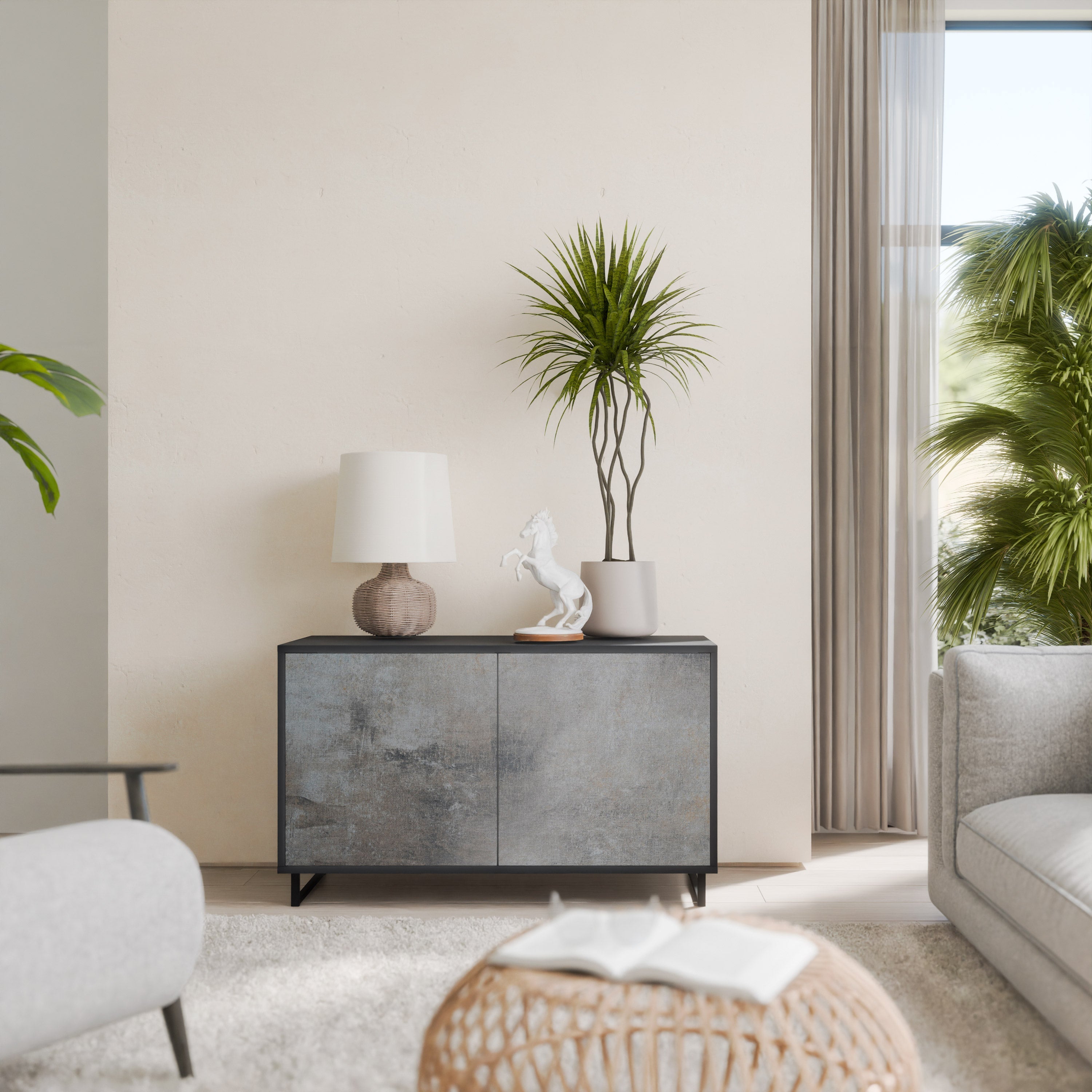 Buffet 2 portes en béton finition noire