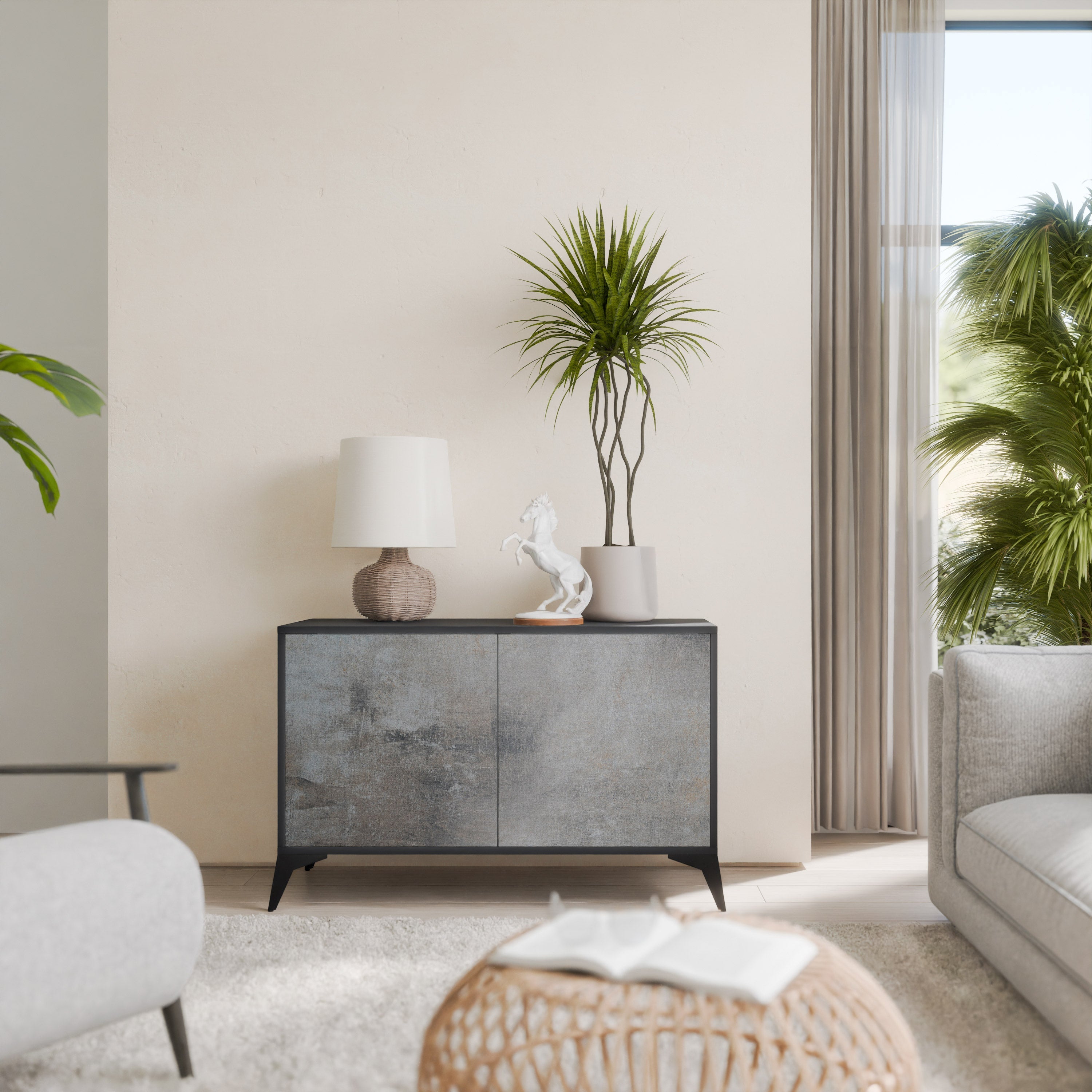 Buffet 2 portes en béton finition noire