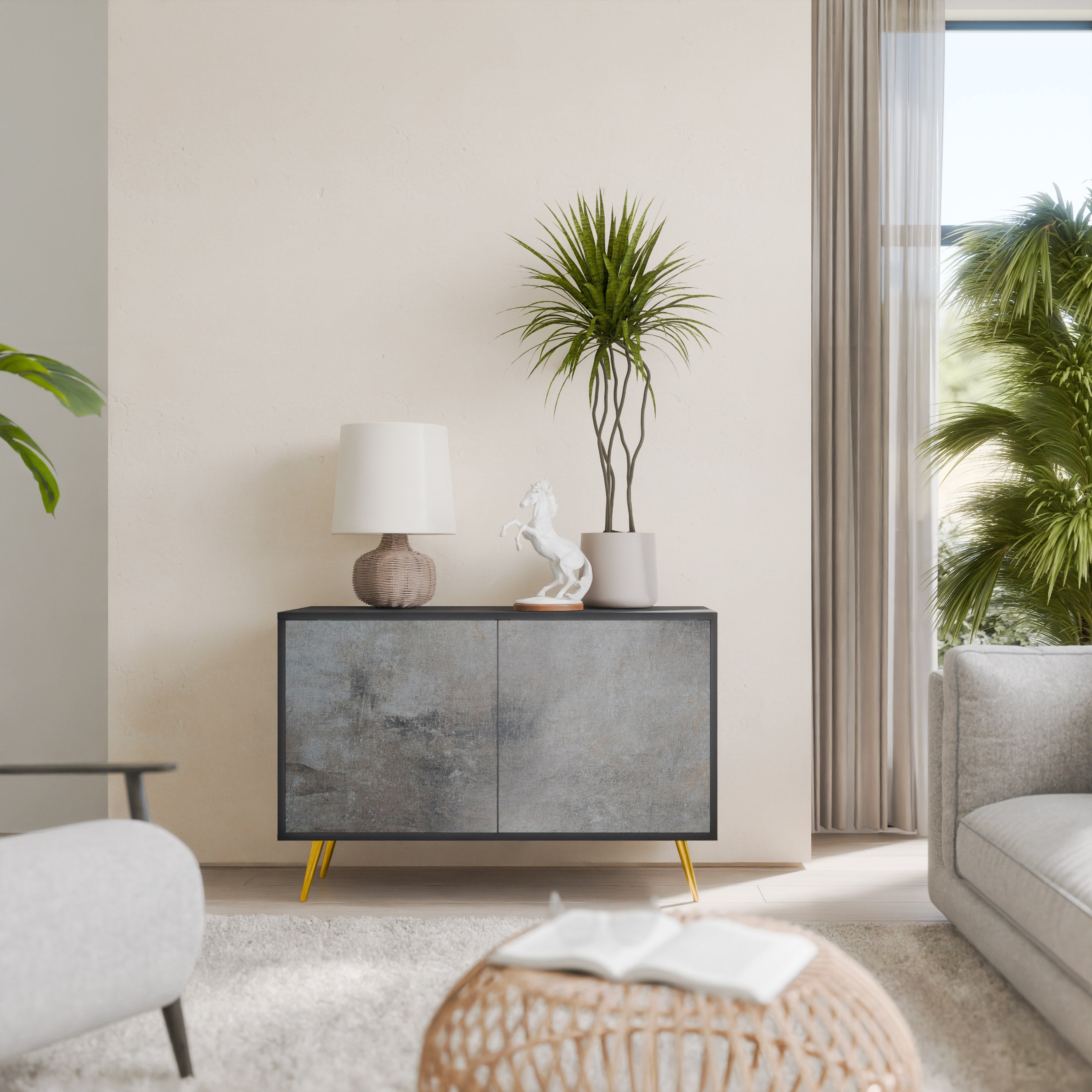 Buffet 2 portes en béton finition noire