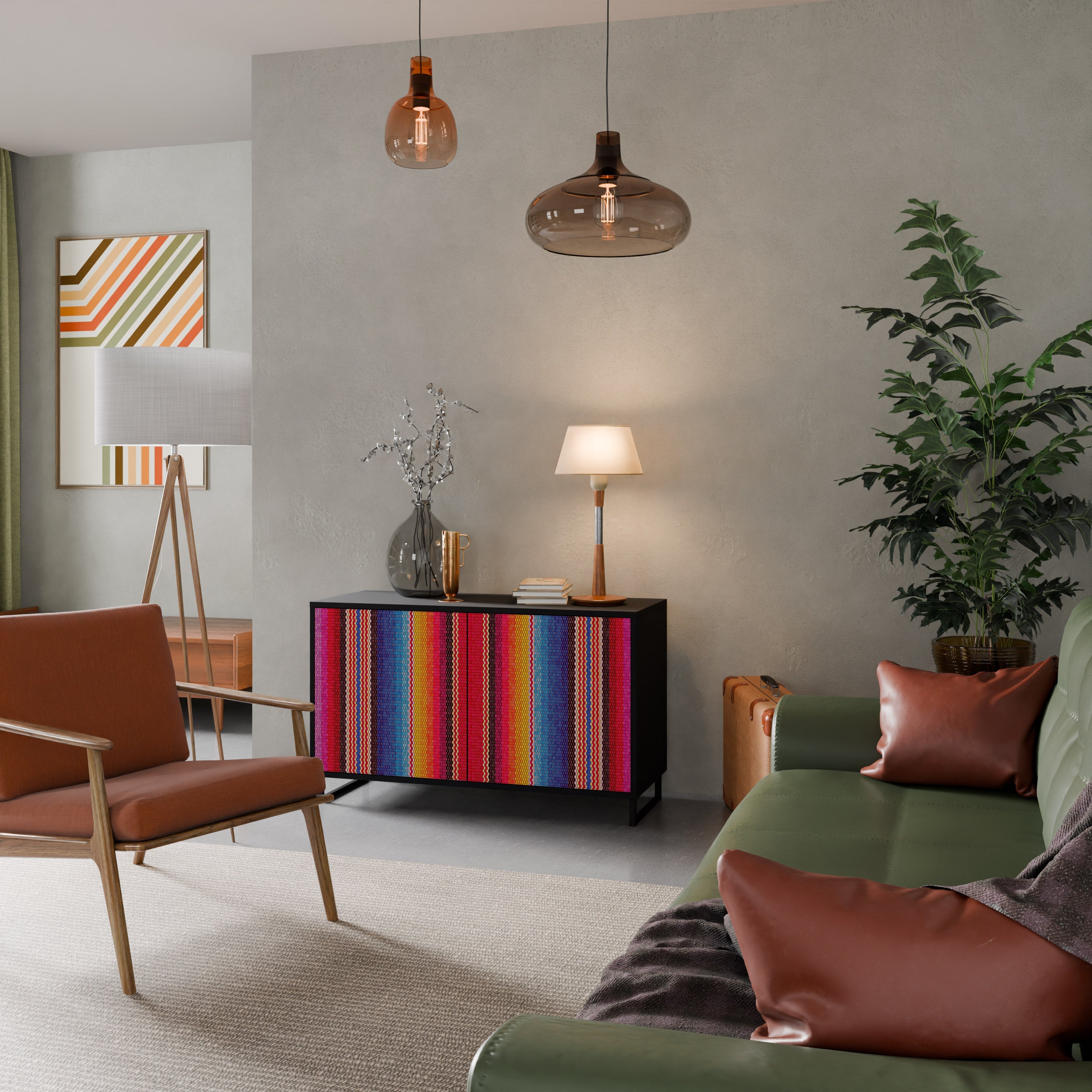 Buffet 2 portes ethnique mexicain en finition noire