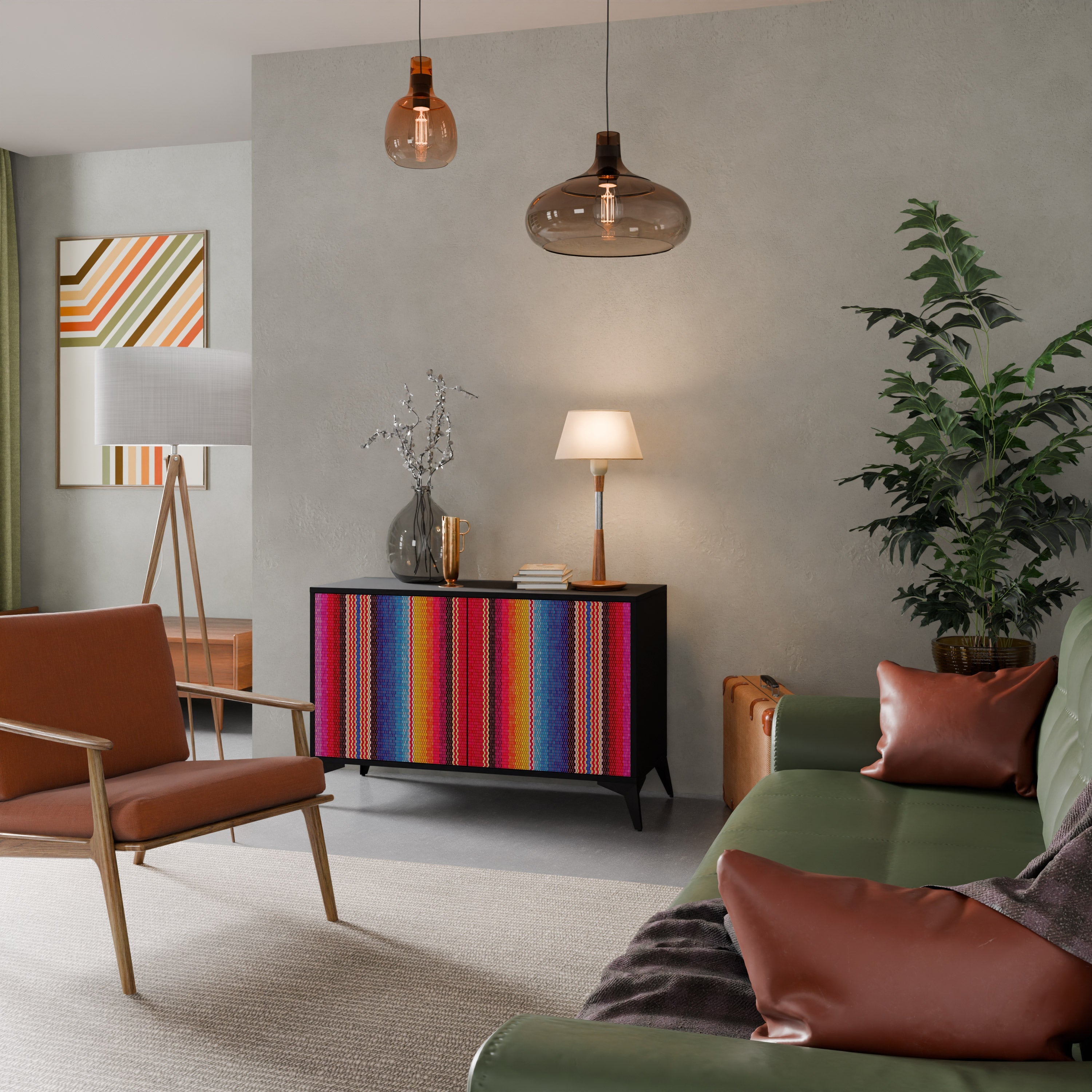 Buffet 2 portes ethnique mexicain en finition noire