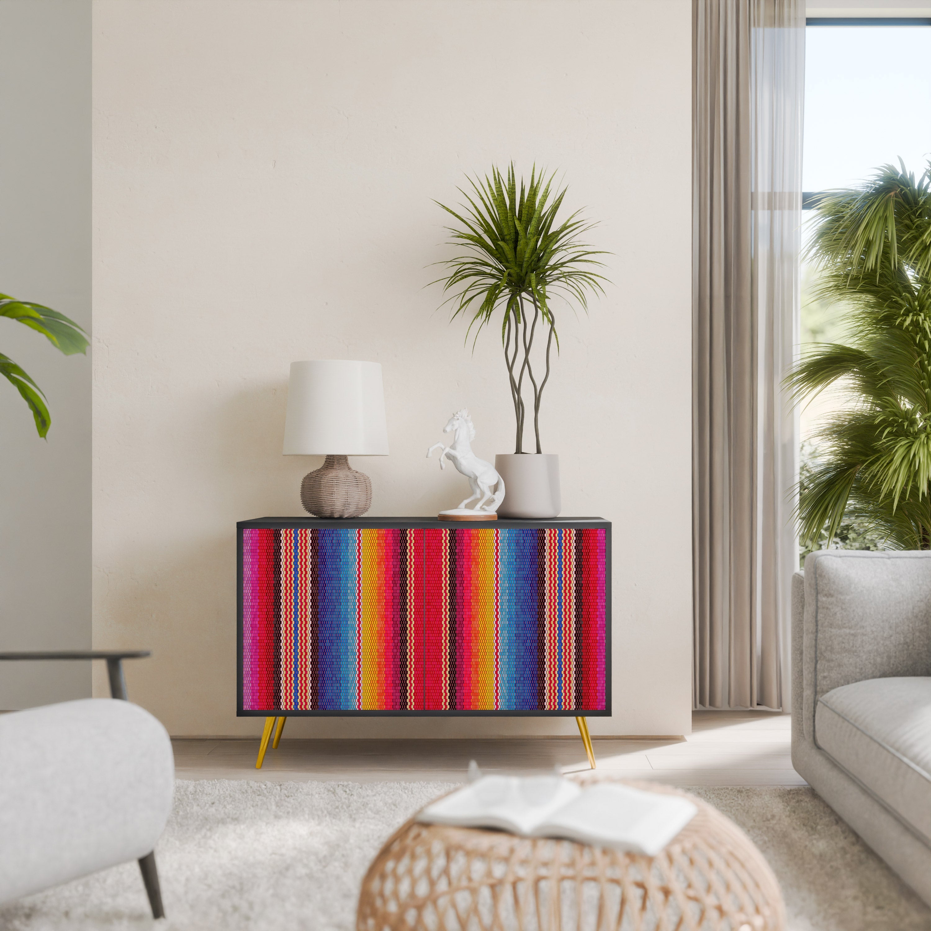 Buffet 2 portes ethnique mexicain en finition noire