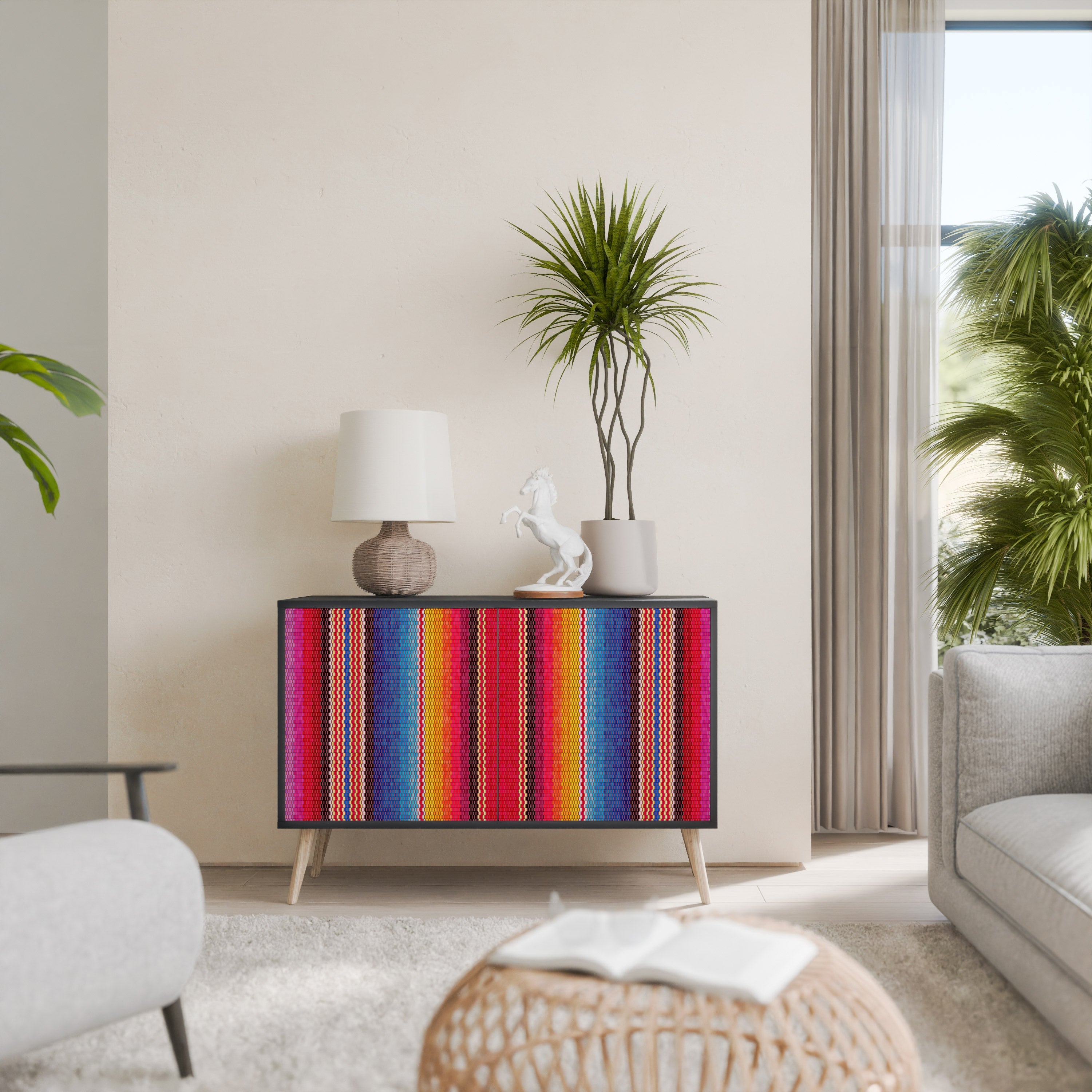 Buffet 2 portes ethnique mexicain en finition noire