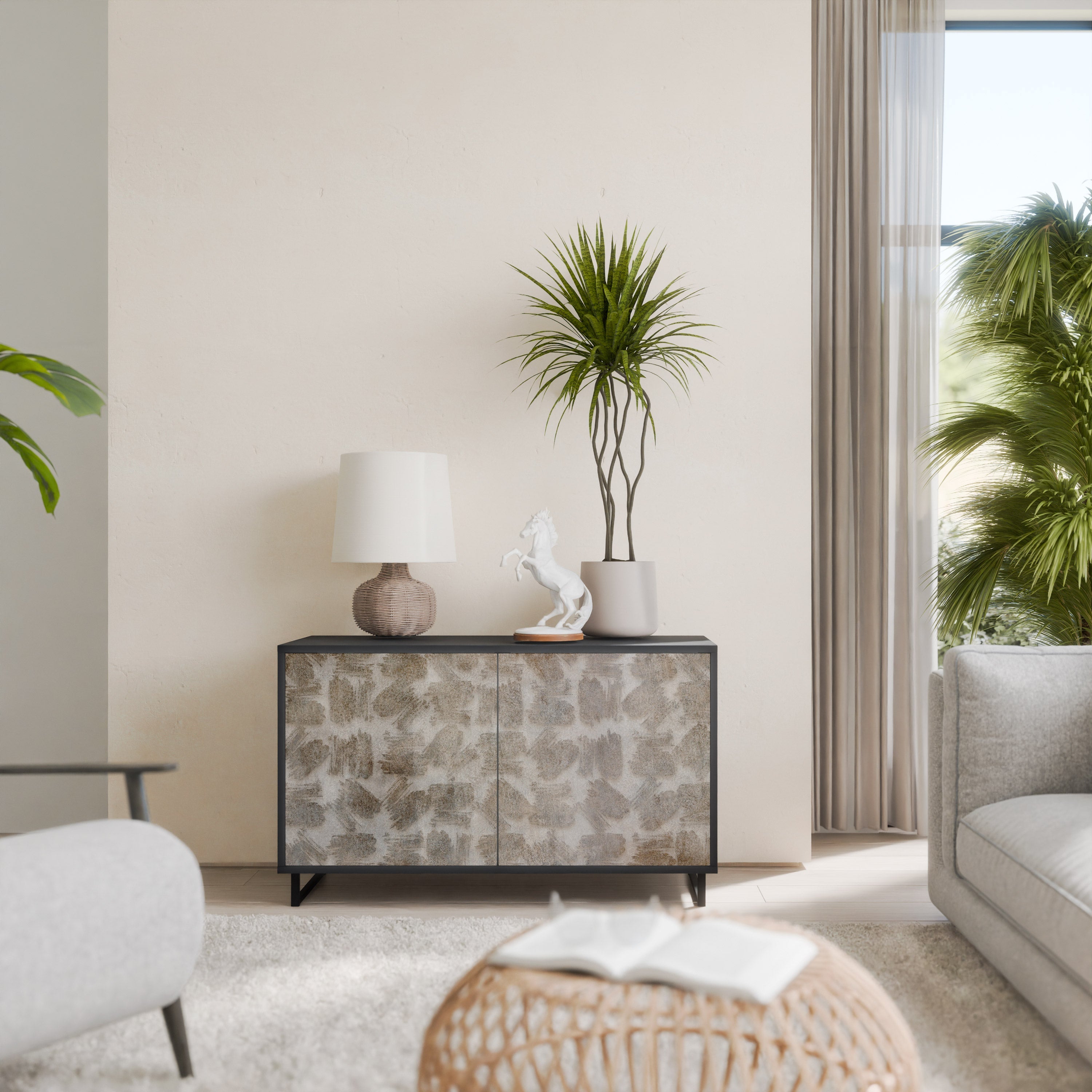 Buffet 2 portes légèrement flou en finition noire