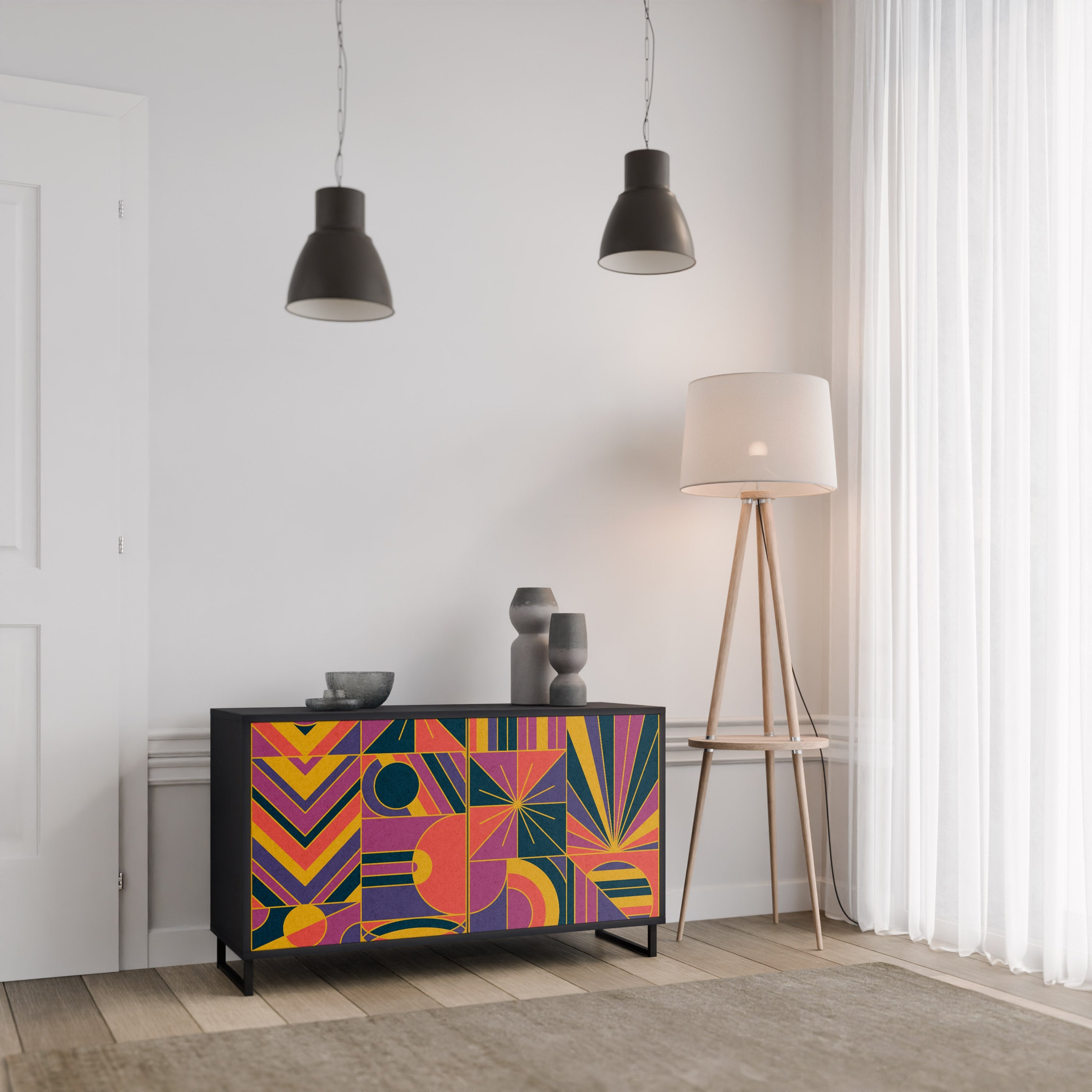 Buffet 2 portes ELECTRIC PATTERNS finition noire