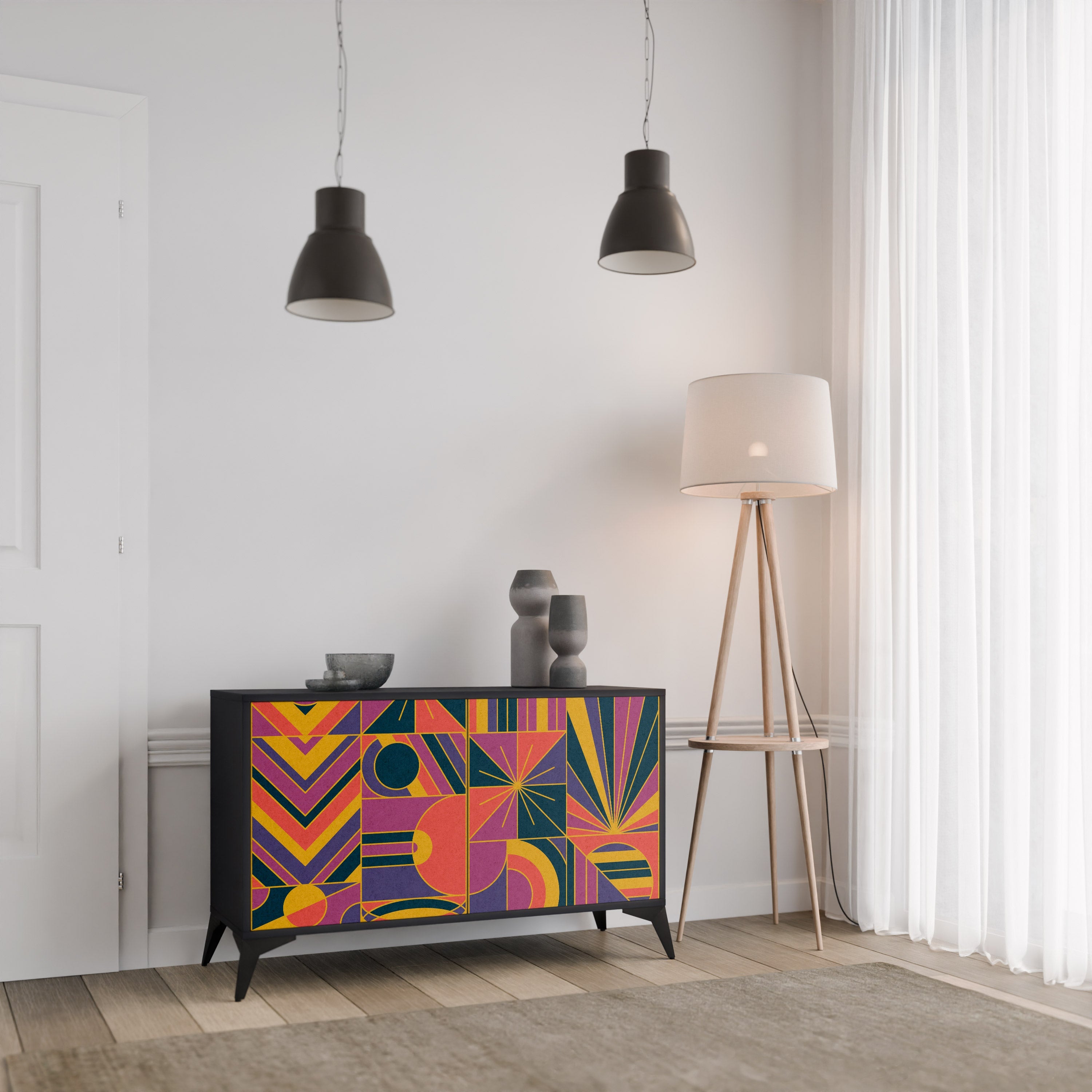 Buffet 2 portes ELECTRIC PATTERNS finition noire