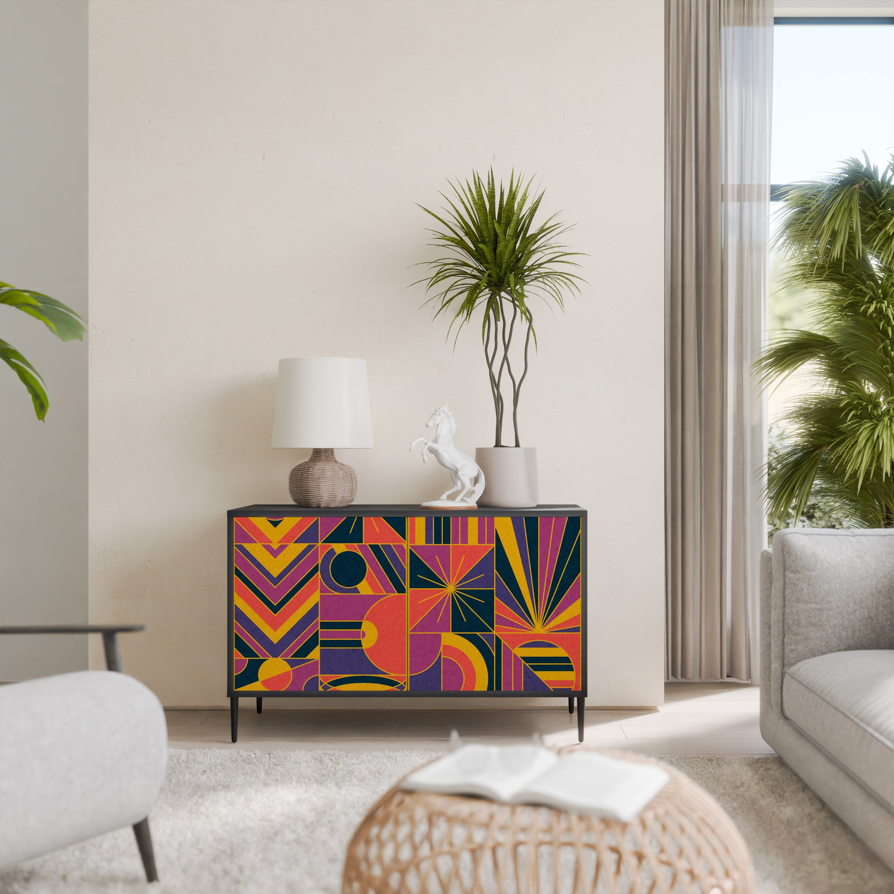 Buffet 2 portes ELECTRIC PATTERNS finition noire