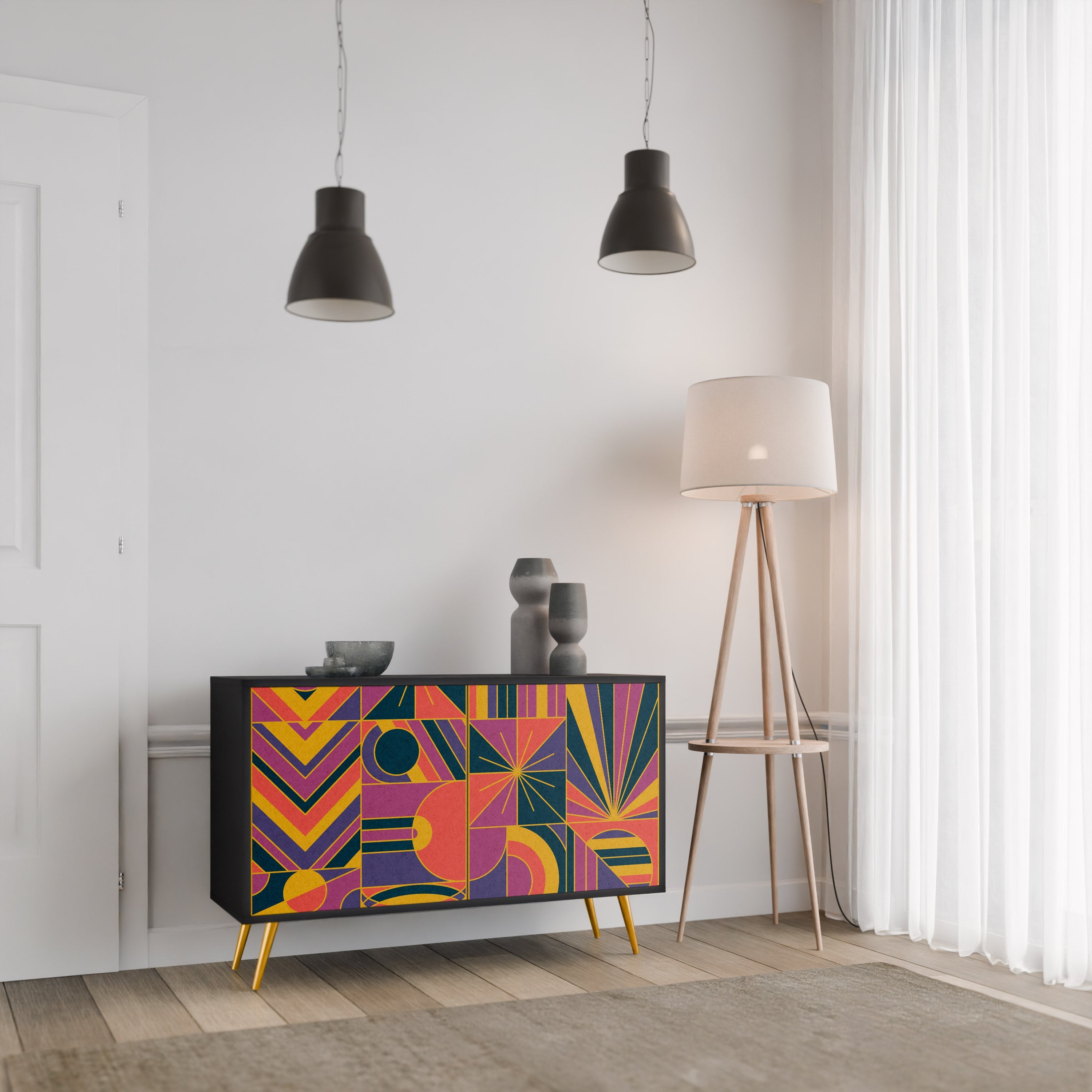 Buffet 2 portes ELECTRIC PATTERNS finition noire