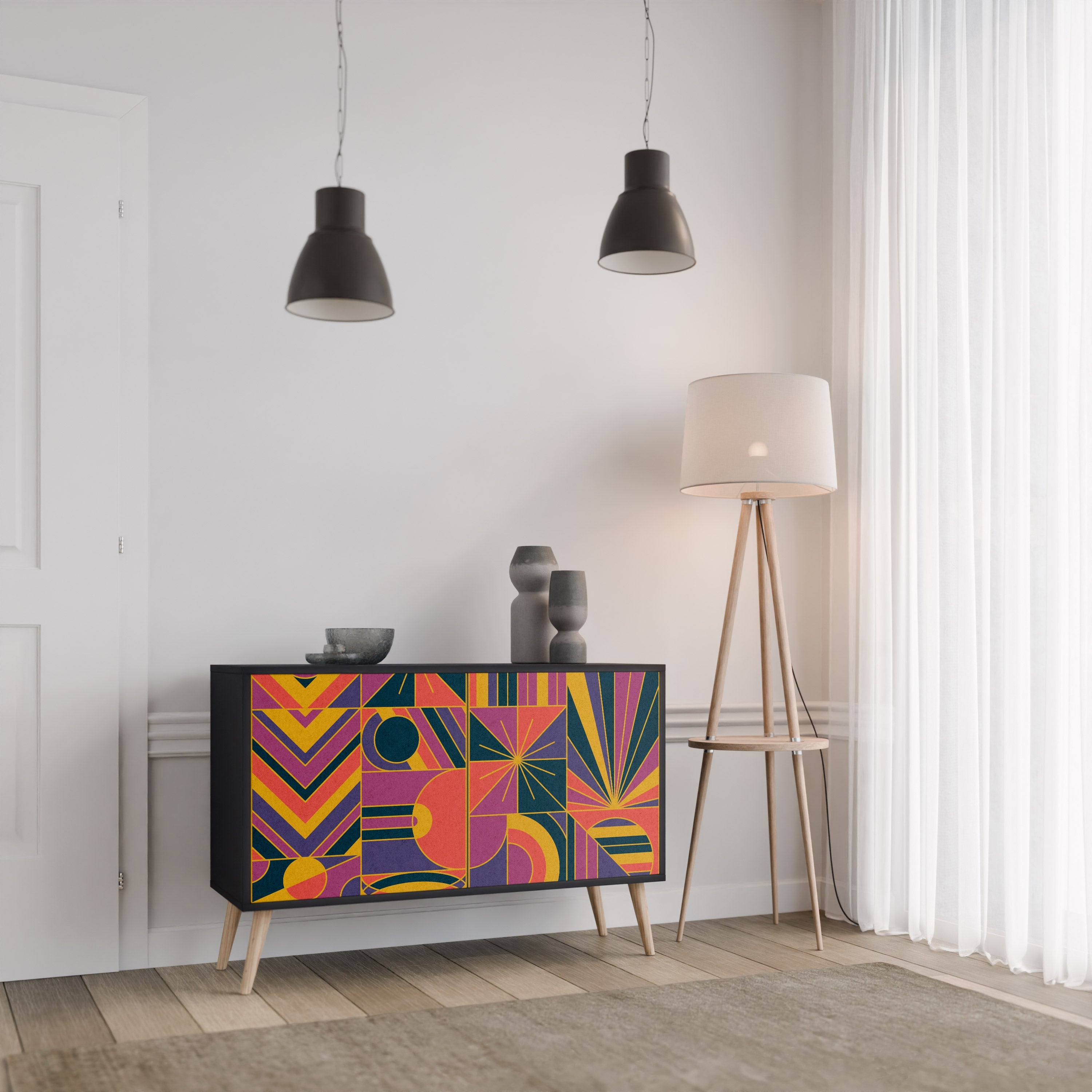 Buffet 2 portes ELECTRIC PATTERNS finition noire