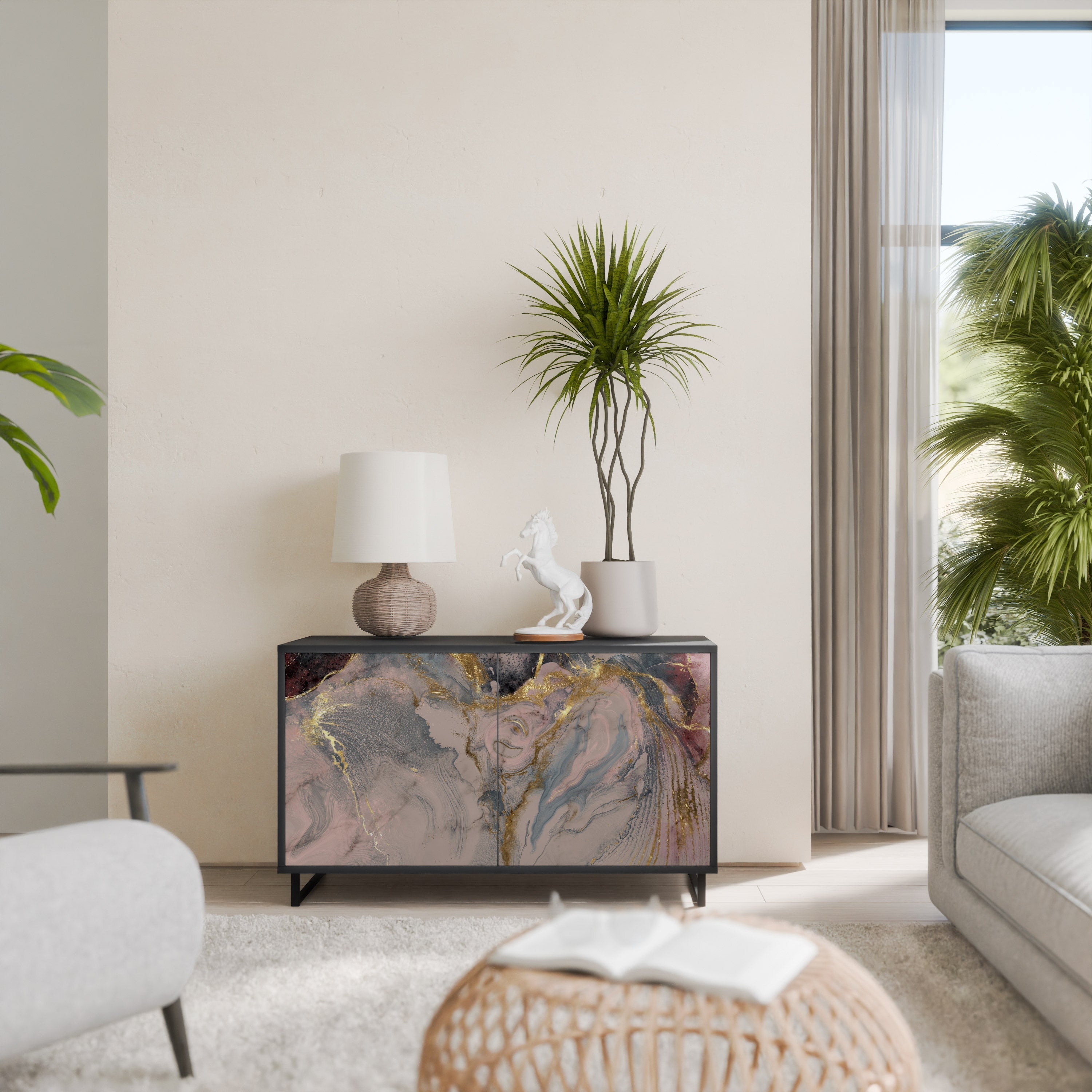 Buffet 2 portes GILDED SWIRLS en finition noire