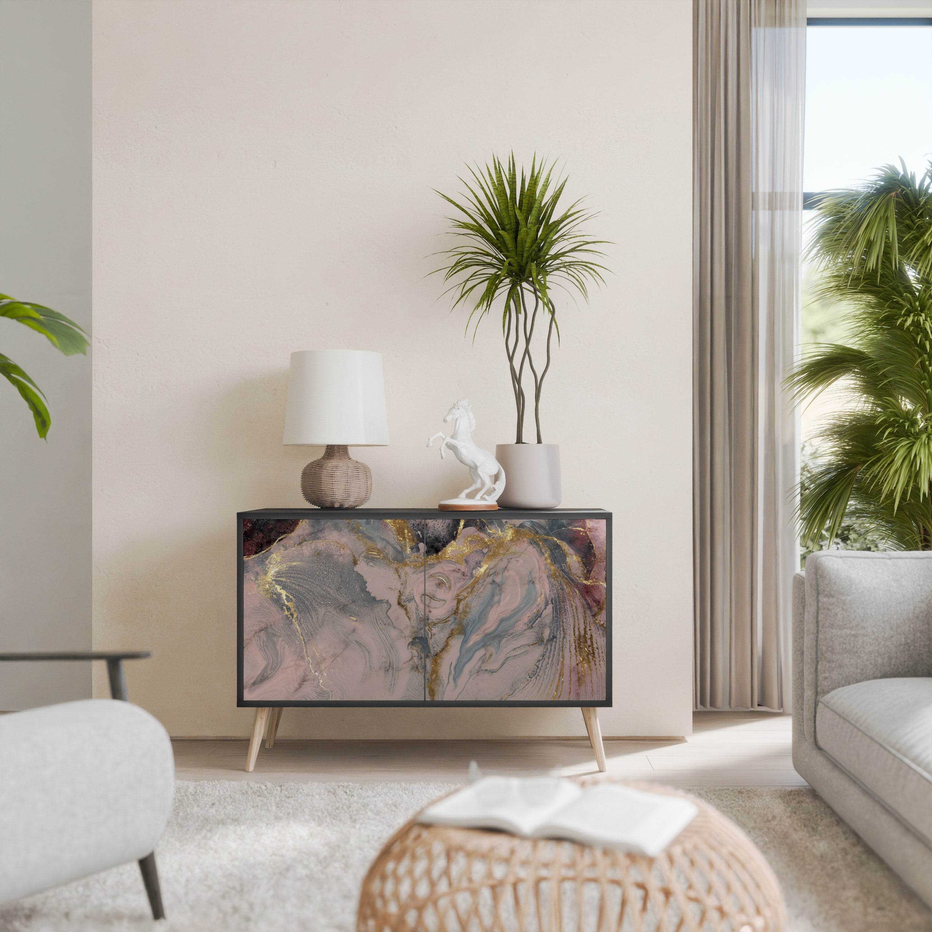 Buffet 2 portes GILDED SWIRLS en finition noire