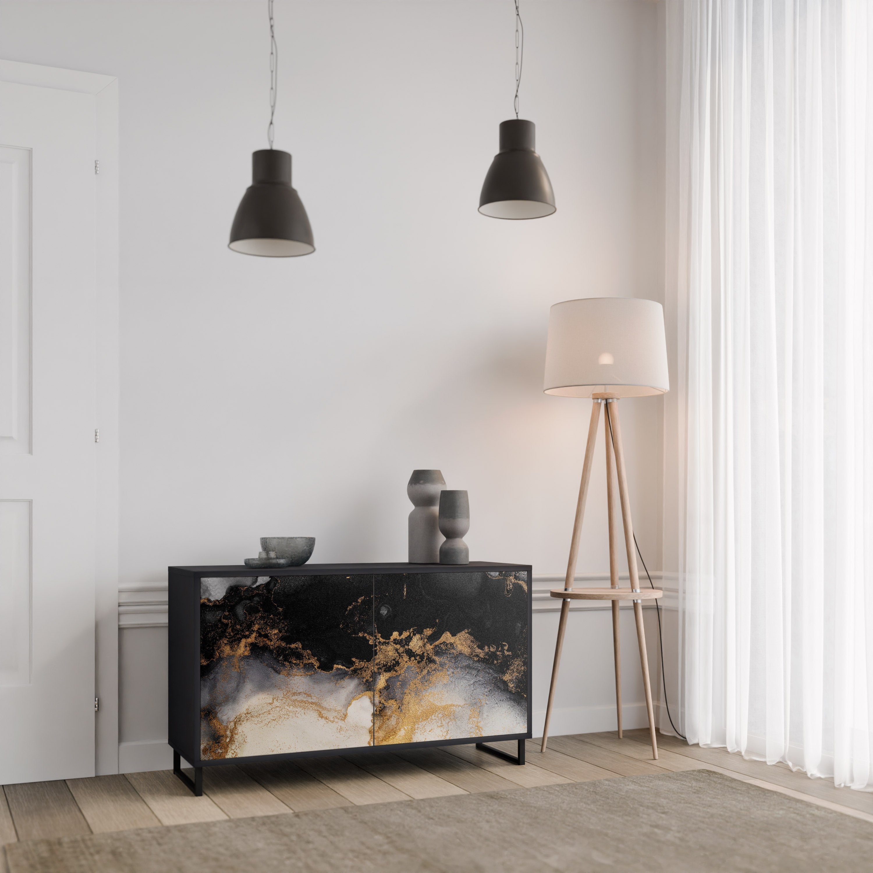 Buffet 2 portes MARBLE OF TOMMORROW en finition noire