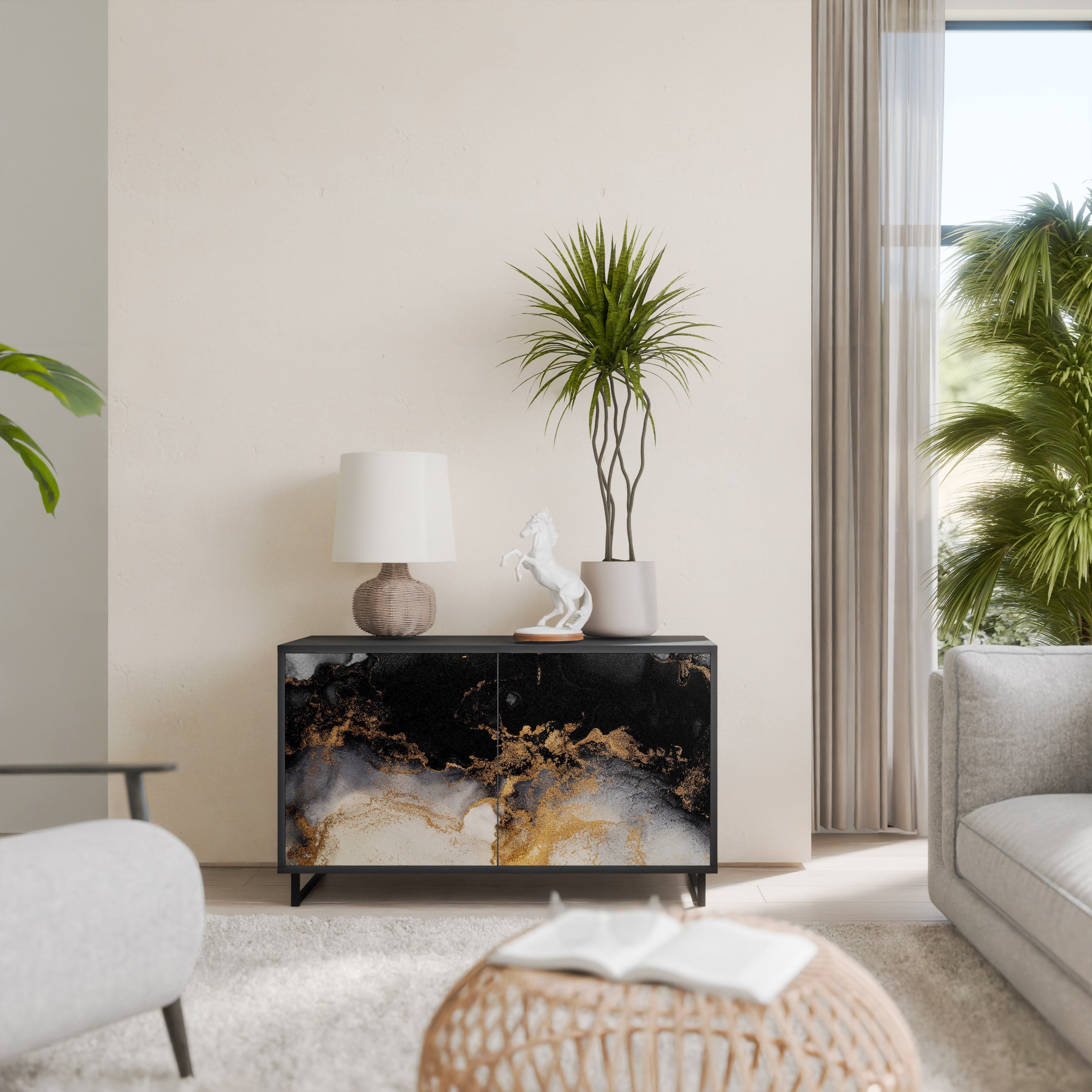 Buffet 2 portes MARBLE OF TOMMORROW en finition noire