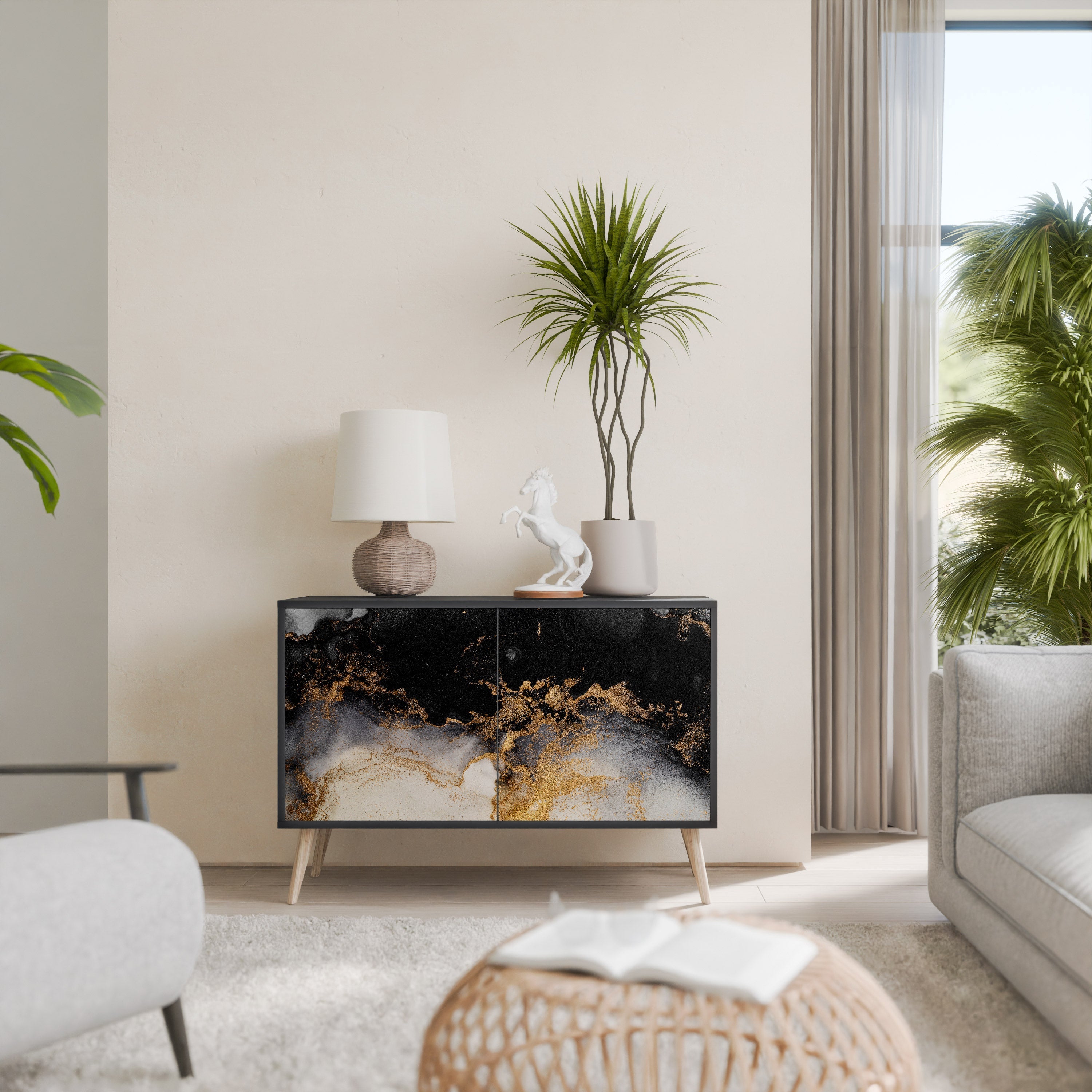 Buffet 2 portes MARBLE OF TOMMORROW en finition noire