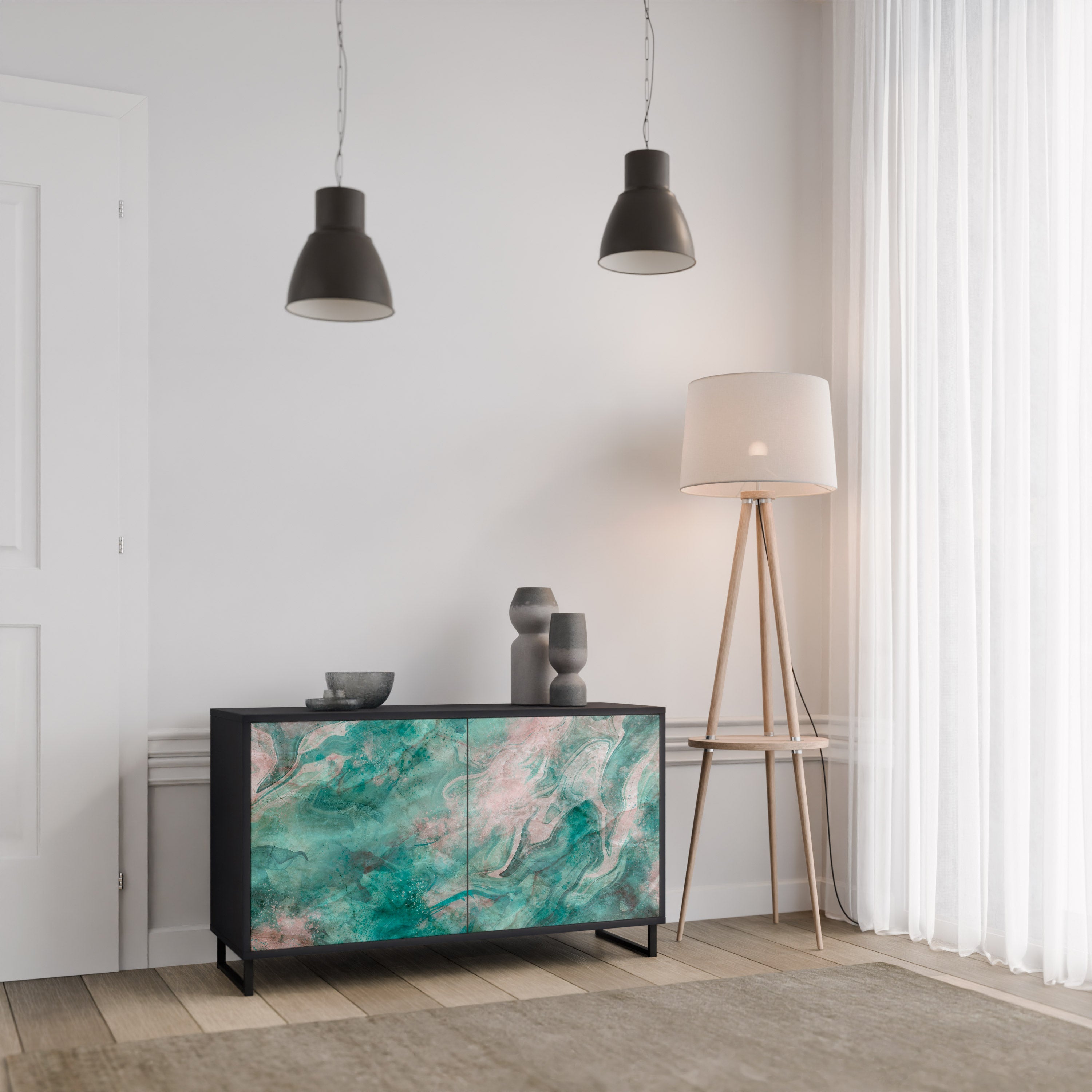 Buffet 2 portes ABSTRACT ALCHEMY en finition noire