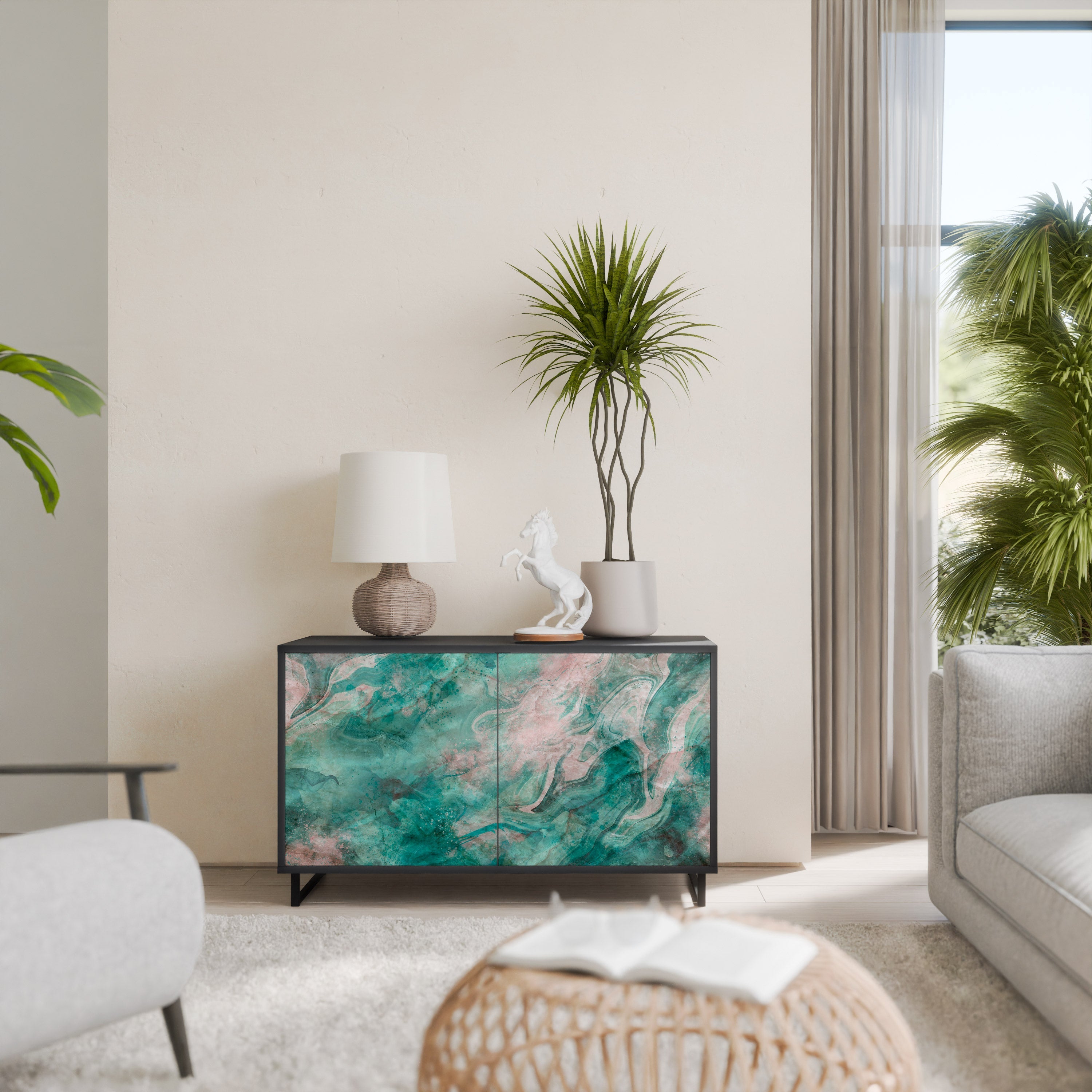 Buffet 2 portes ABSTRACT ALCHEMY en finition noire