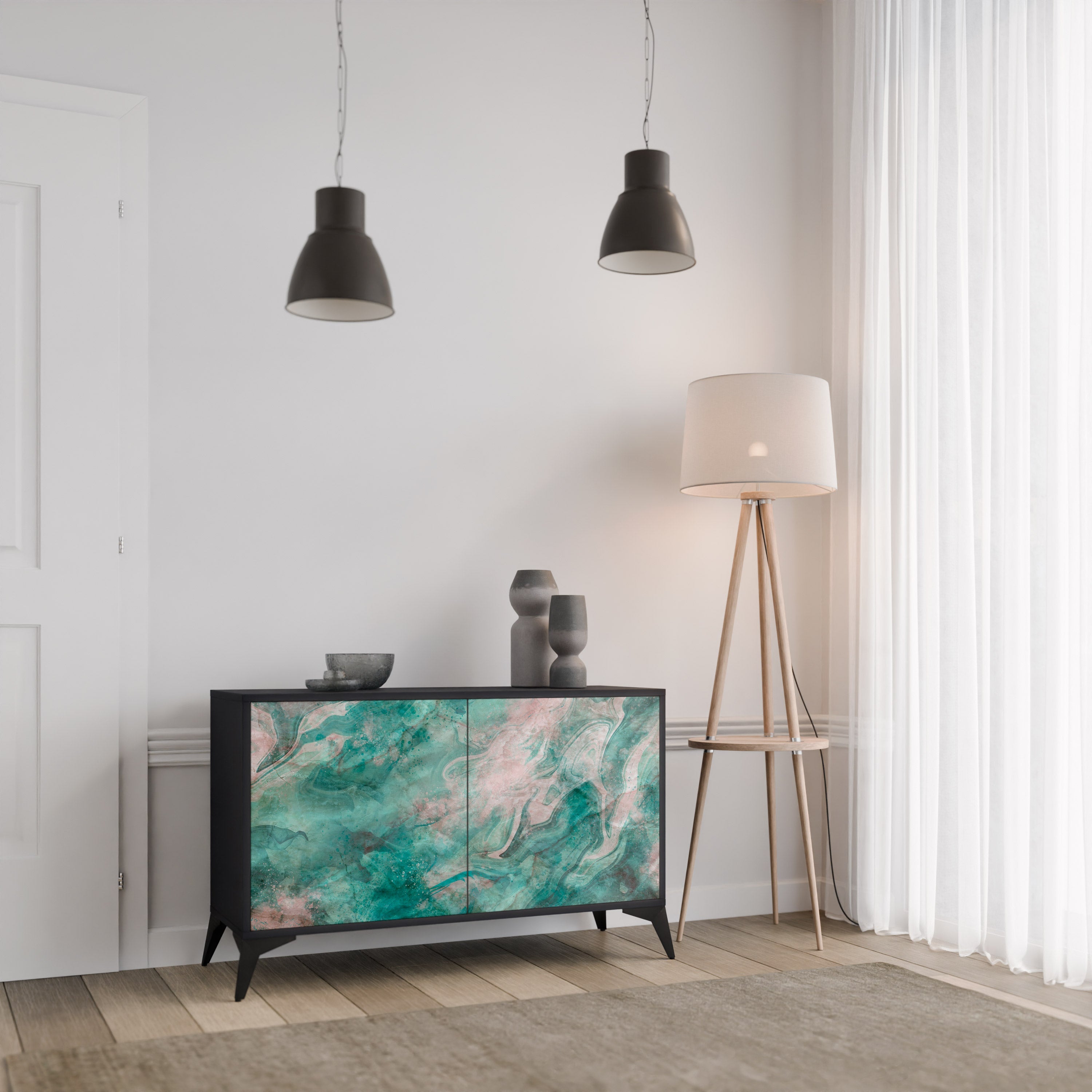 Buffet 2 portes ABSTRACT ALCHEMY en finition noire