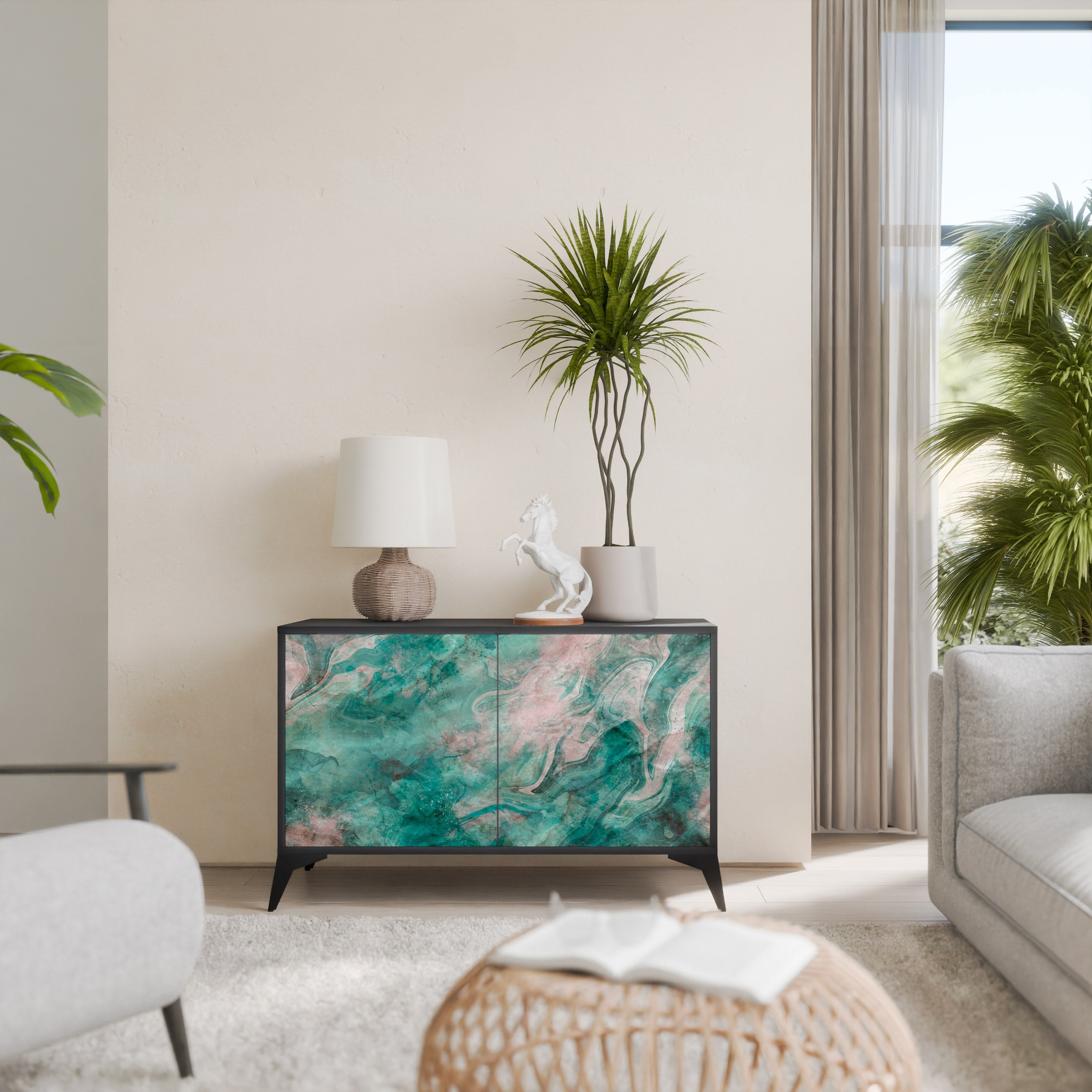 Buffet 2 portes ABSTRACT ALCHEMY en finition noire