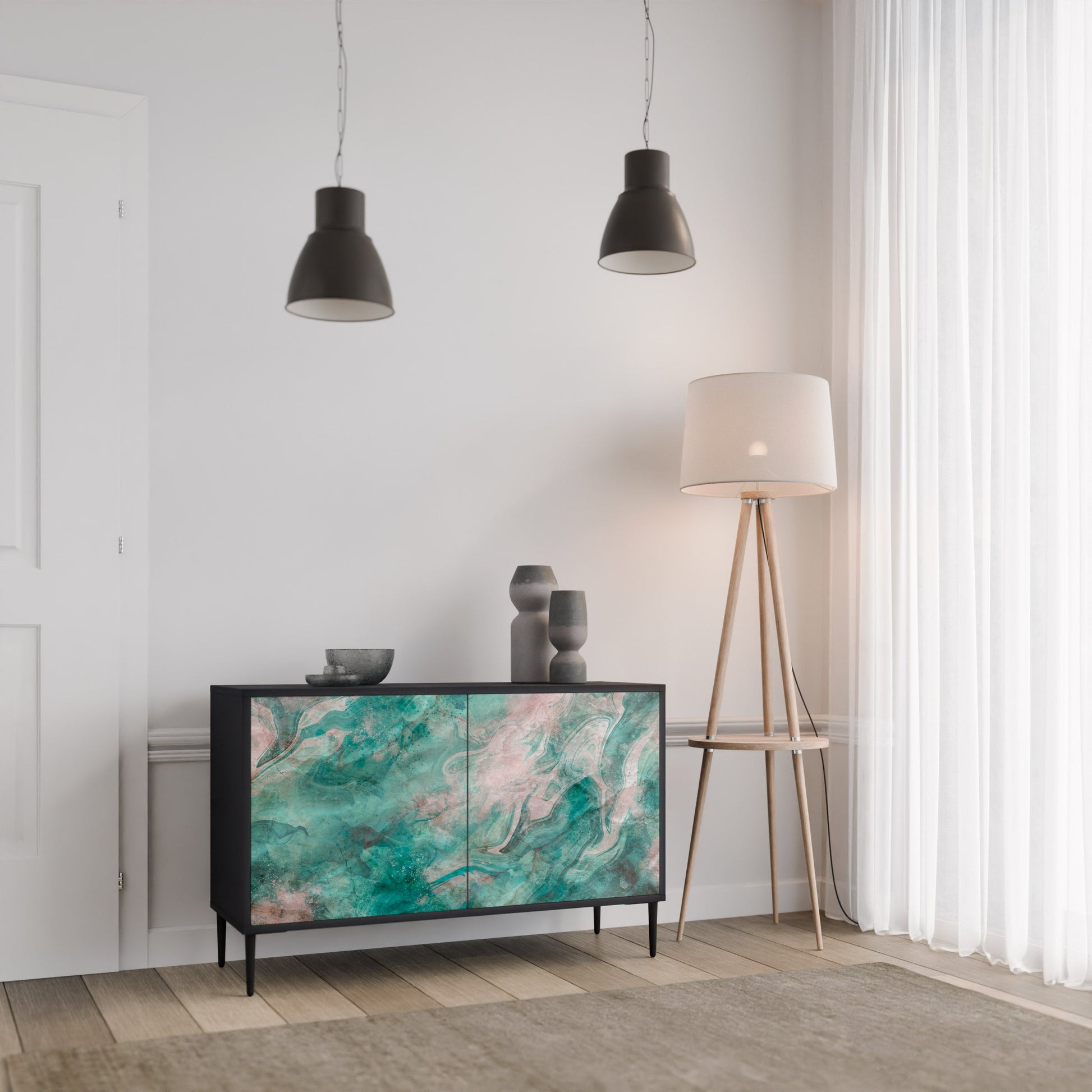 Buffet 2 portes ABSTRACT ALCHEMY en finition noire