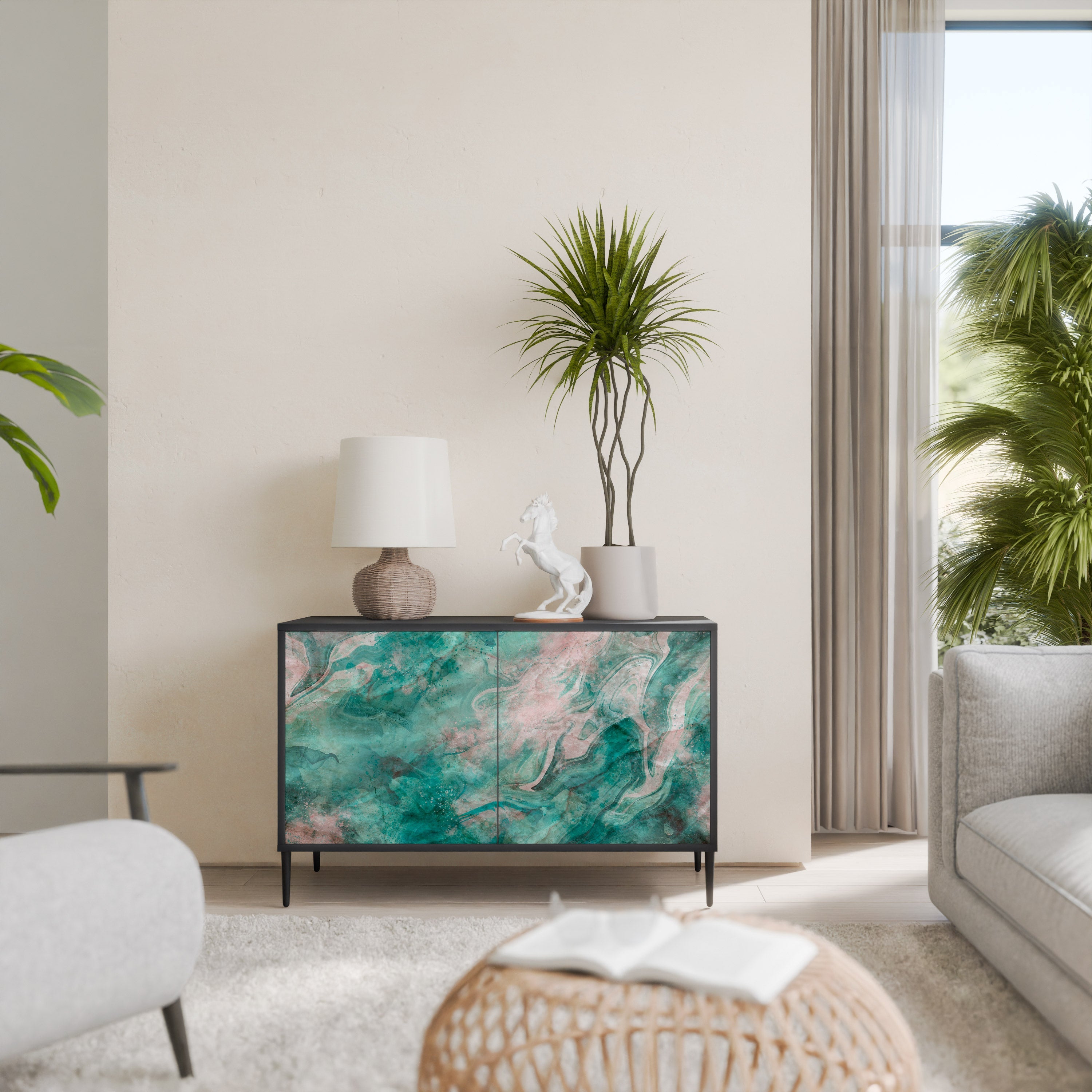 Buffet 2 portes ABSTRACT ALCHEMY en finition noire