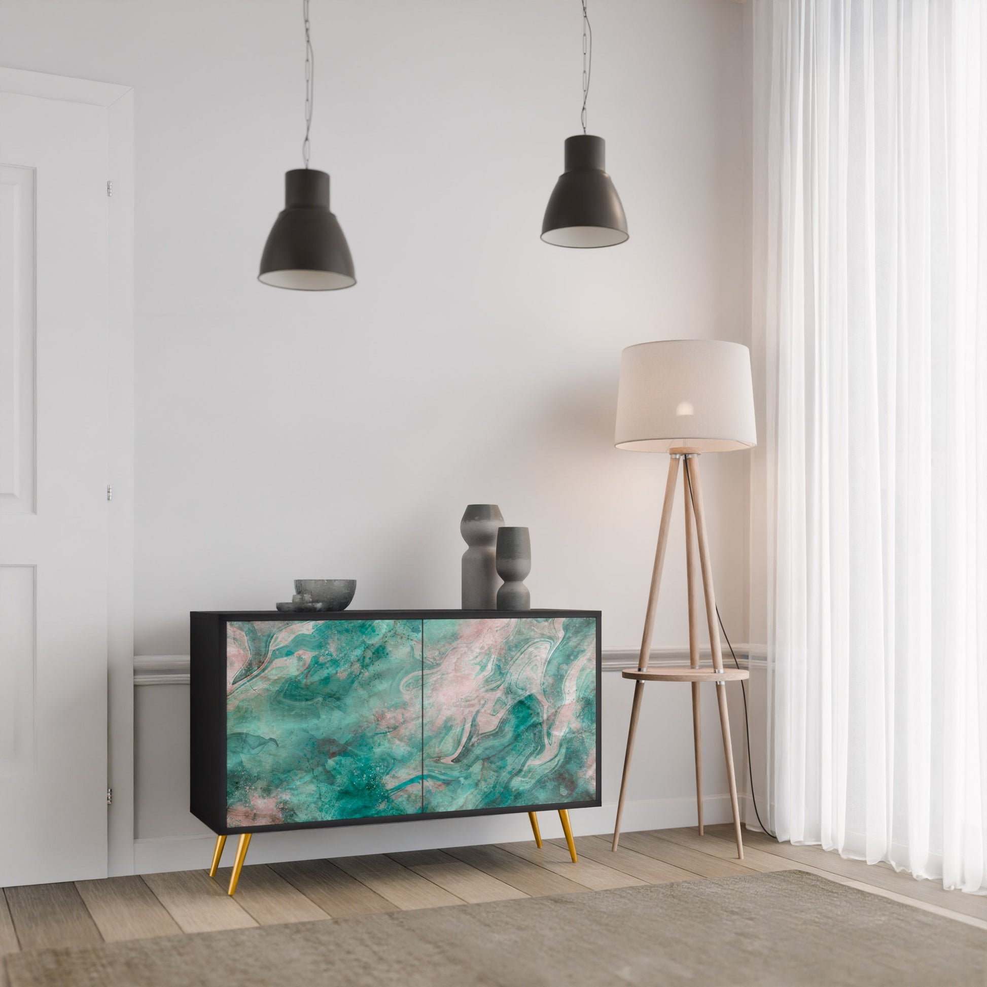 Buffet 2 portes ABSTRACT ALCHEMY en finition noire