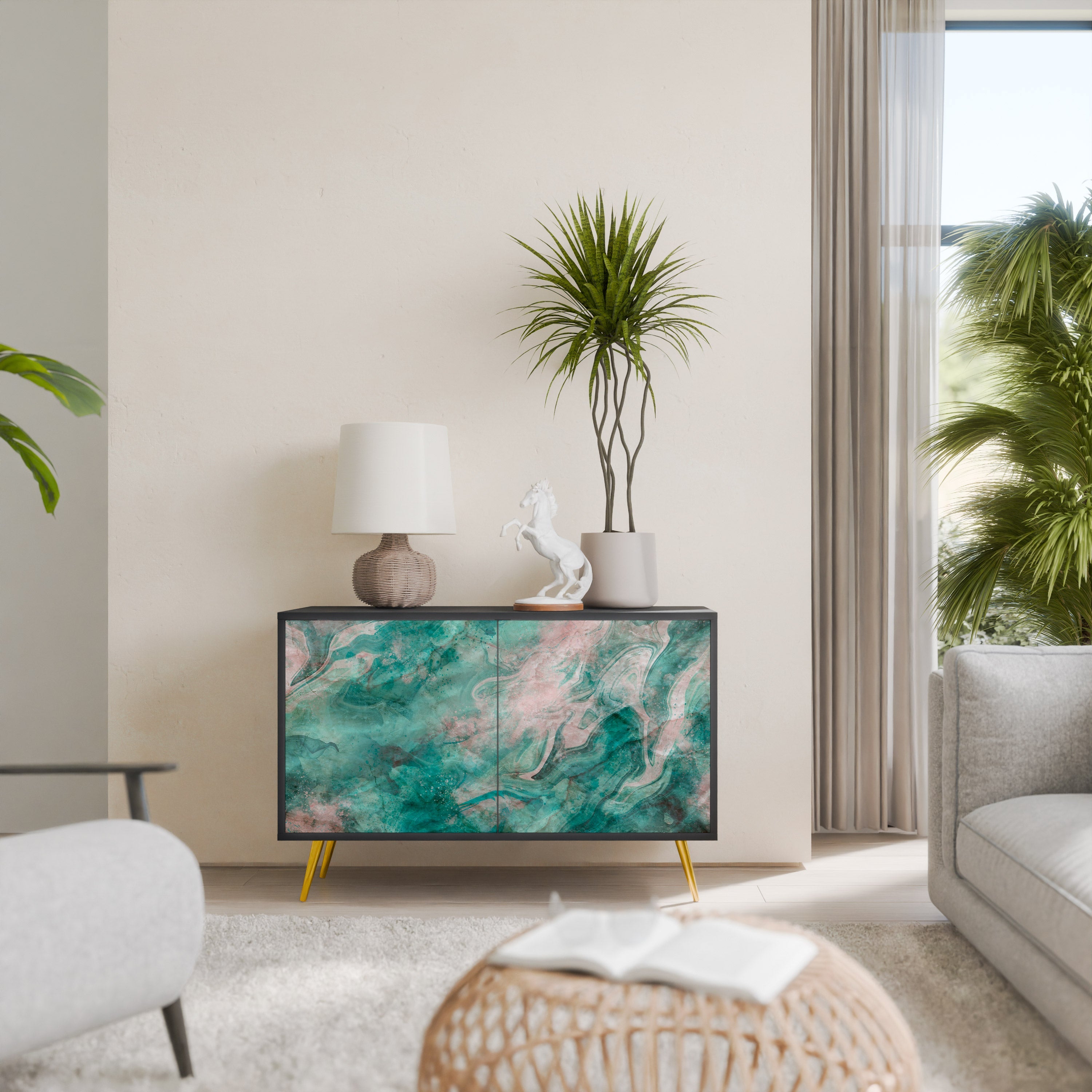 Buffet 2 portes ABSTRACT ALCHEMY en finition noire