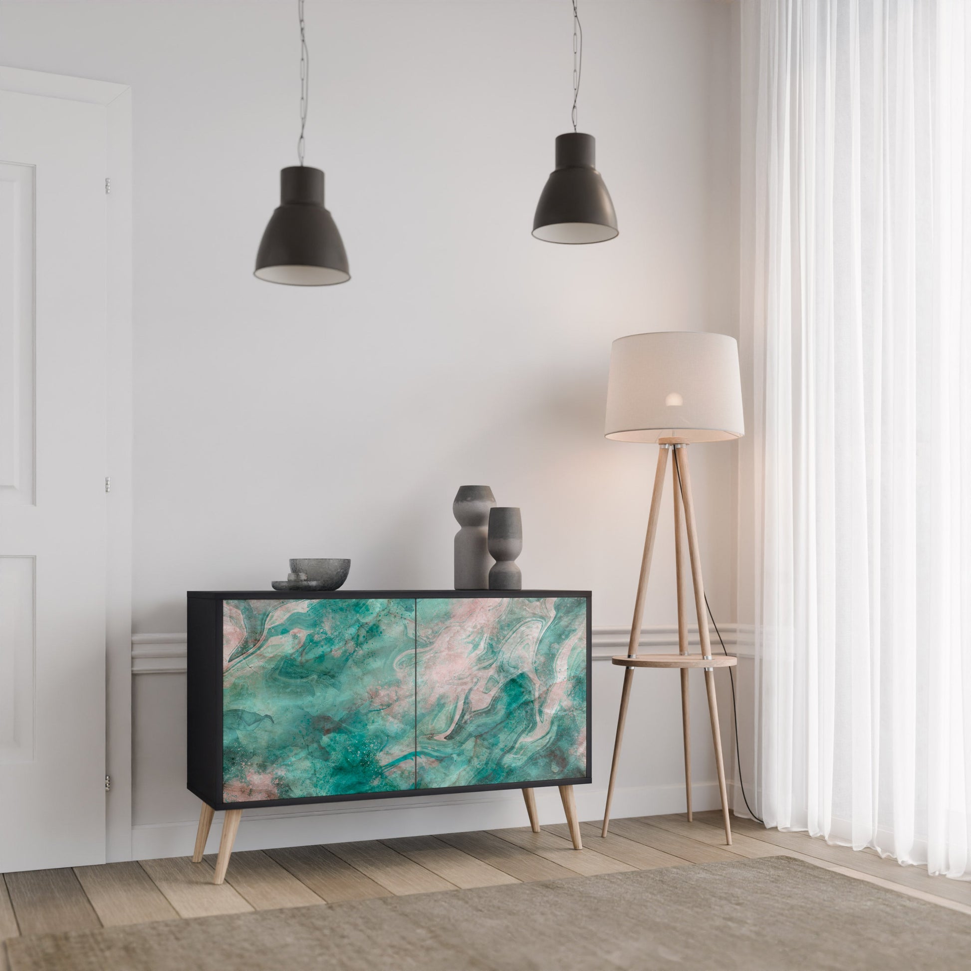 Buffet 2 portes ABSTRACT ALCHEMY en finition noire