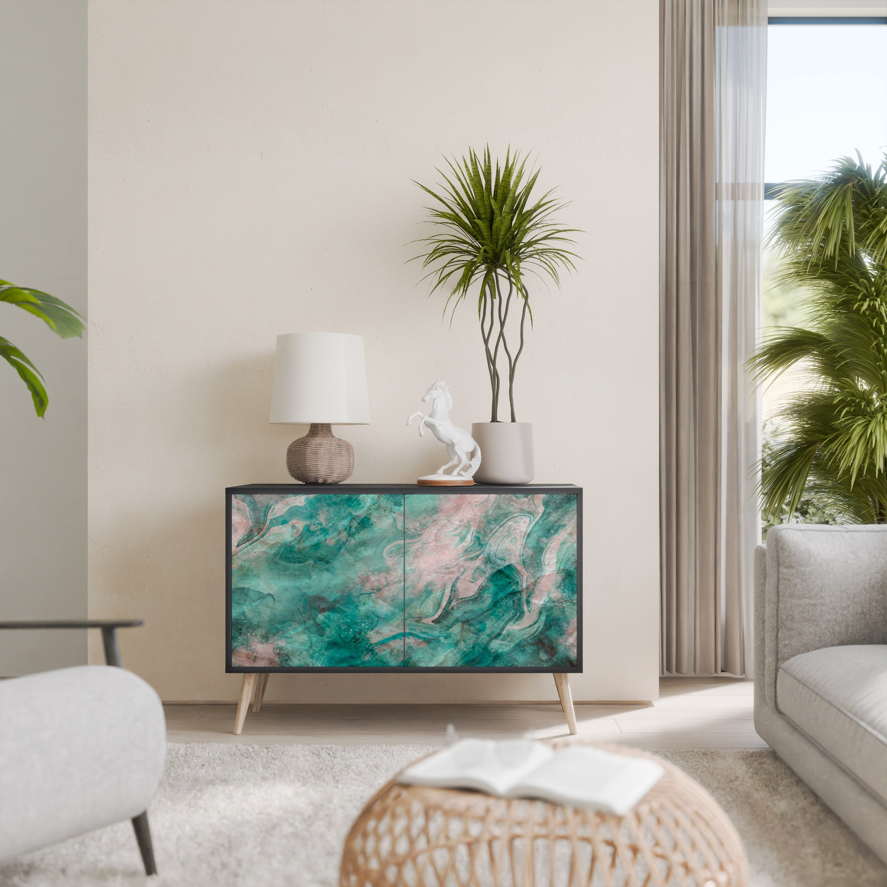 Buffet 2 portes ABSTRACT ALCHEMY en finition noire