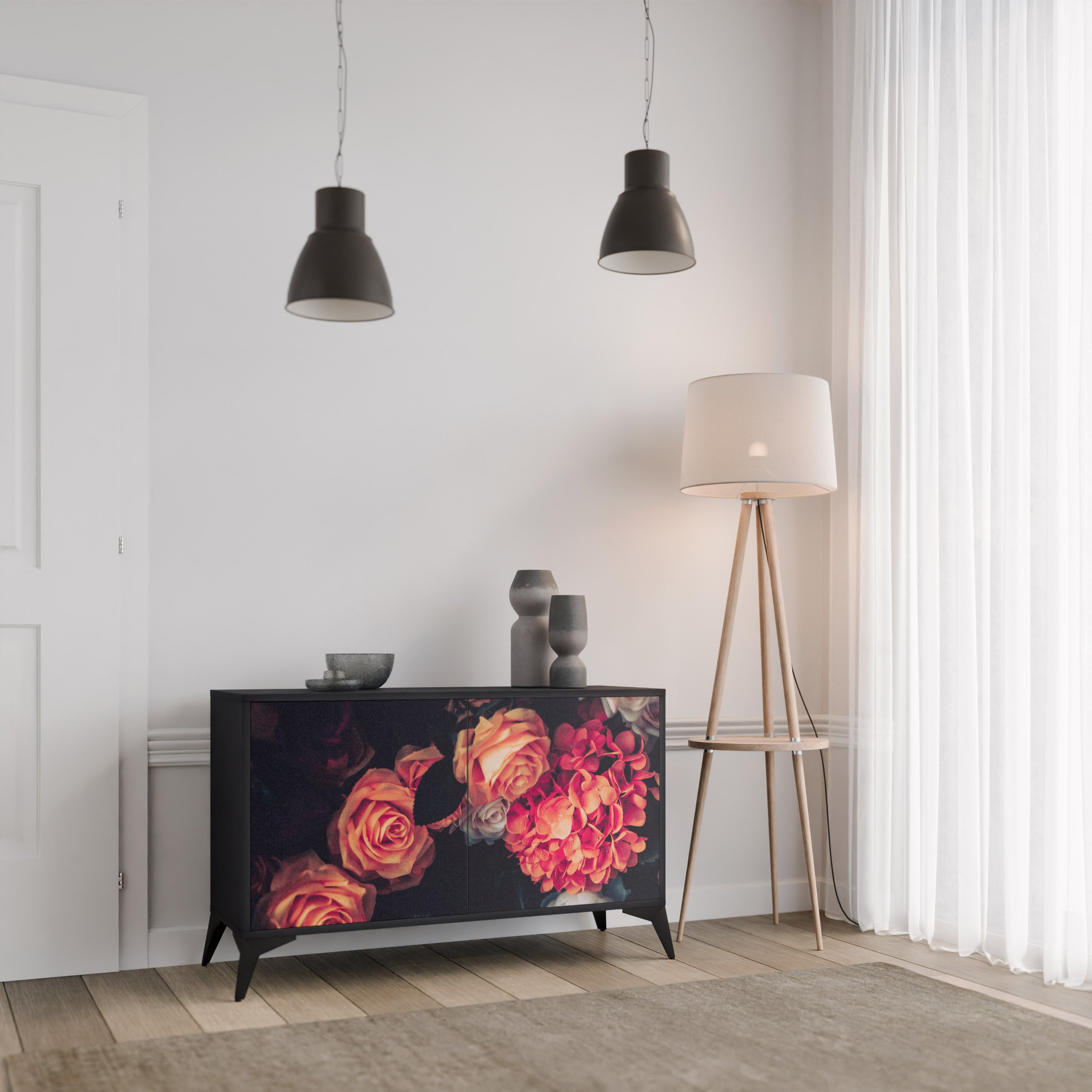 Buffet 2 portes NEVERENDING BLOOM en finition noire