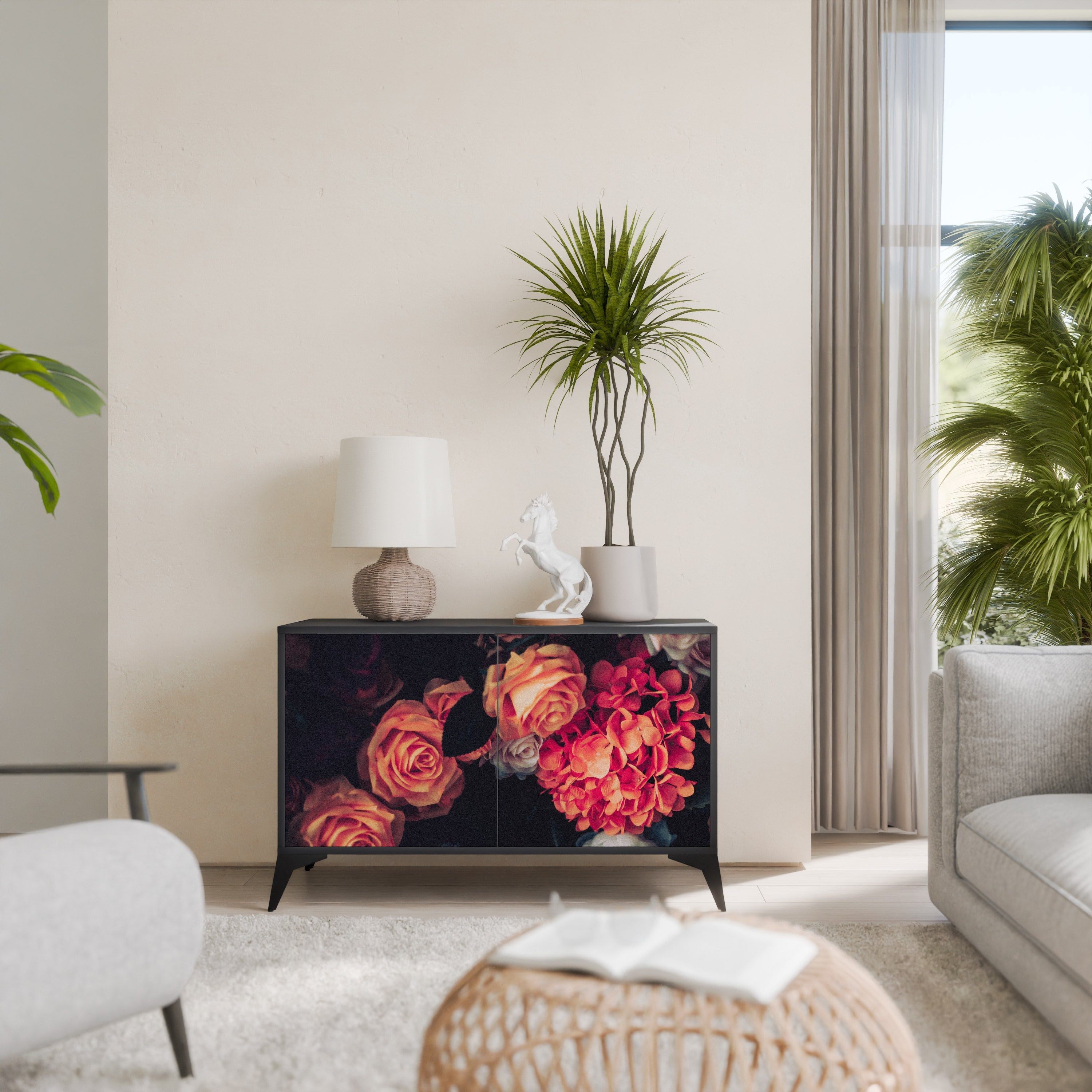 Buffet 2 portes NEVERENDING BLOOM en finition noire