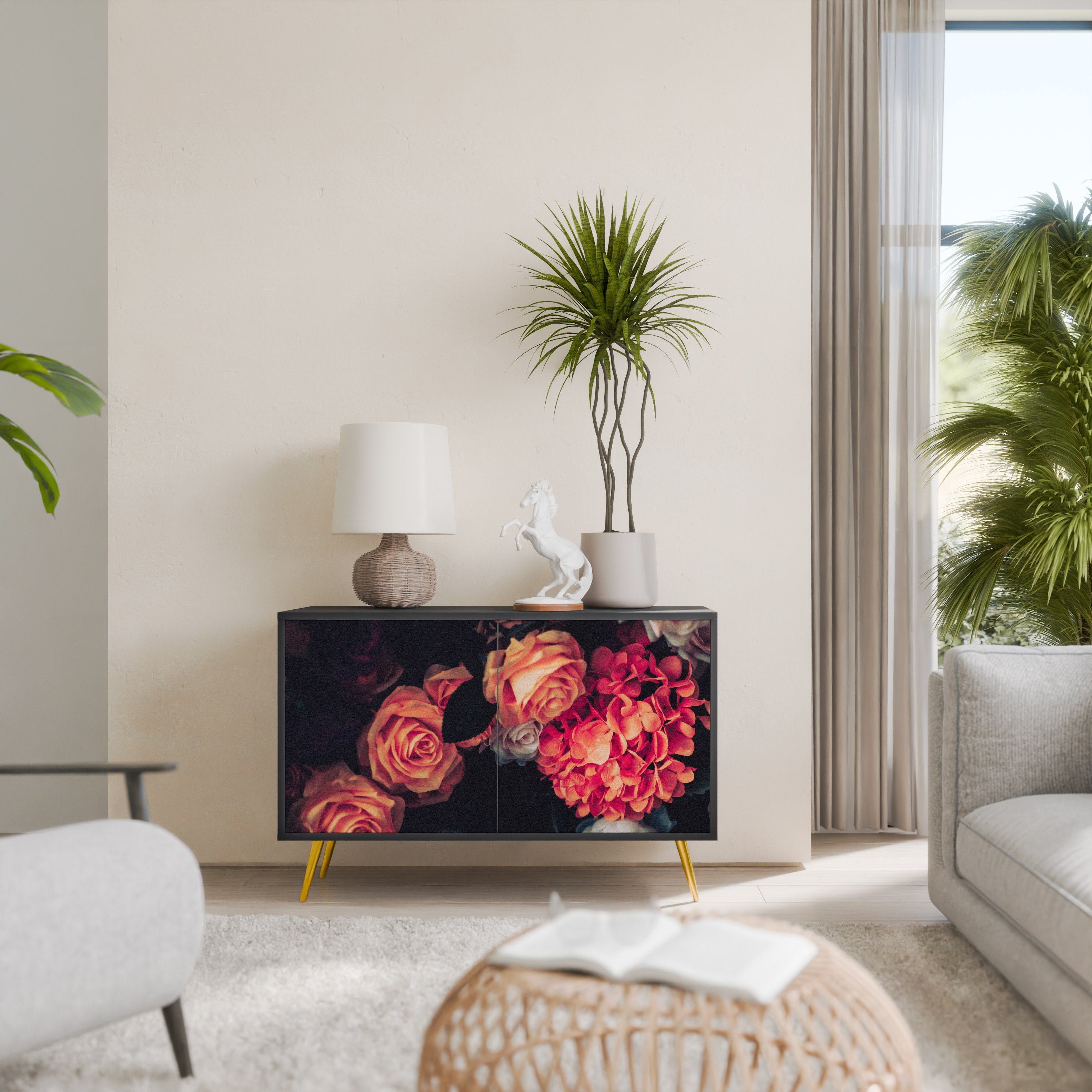 Buffet 2 portes NEVERENDING BLOOM en finition noire