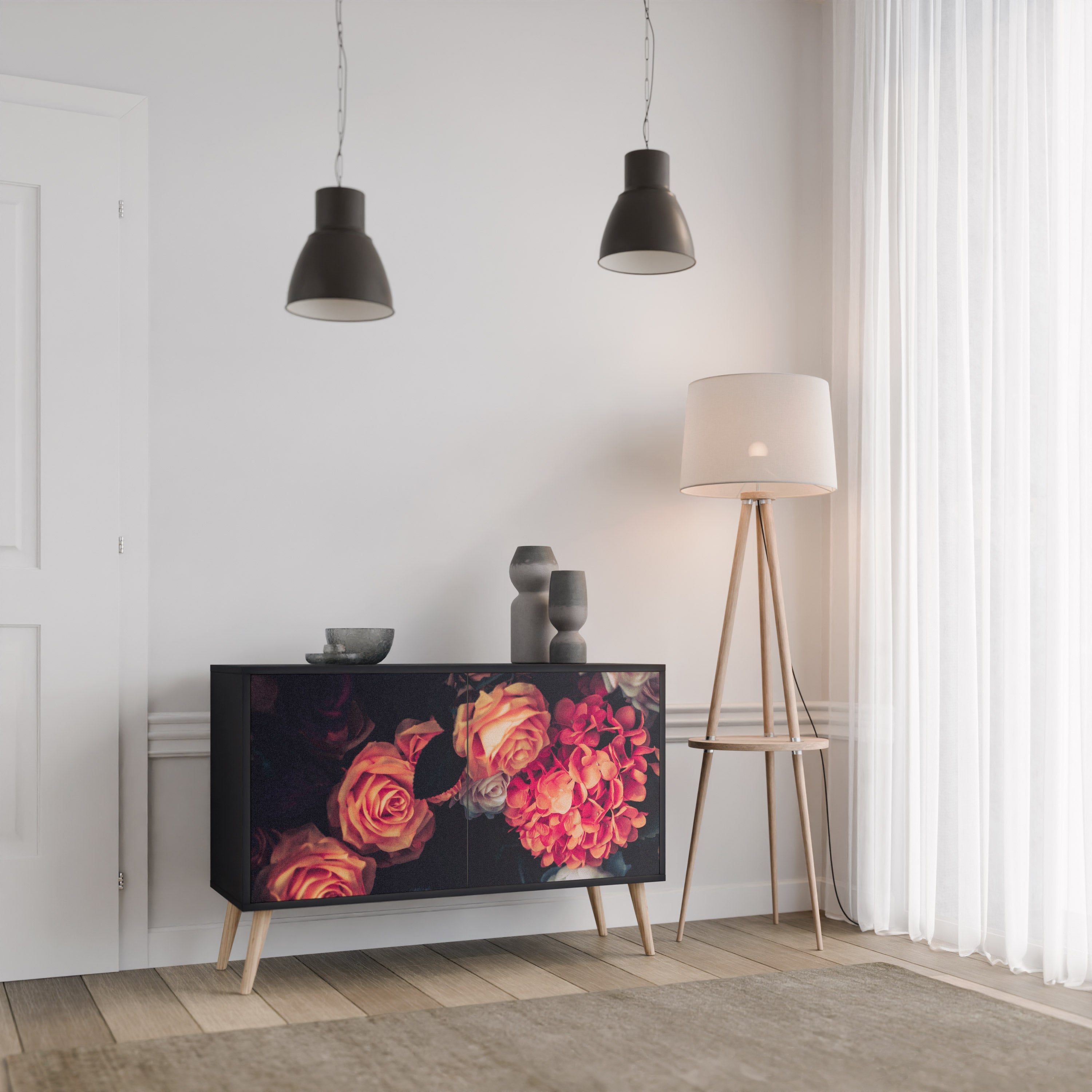 Buffet 2 portes NEVERENDING BLOOM en finition noire