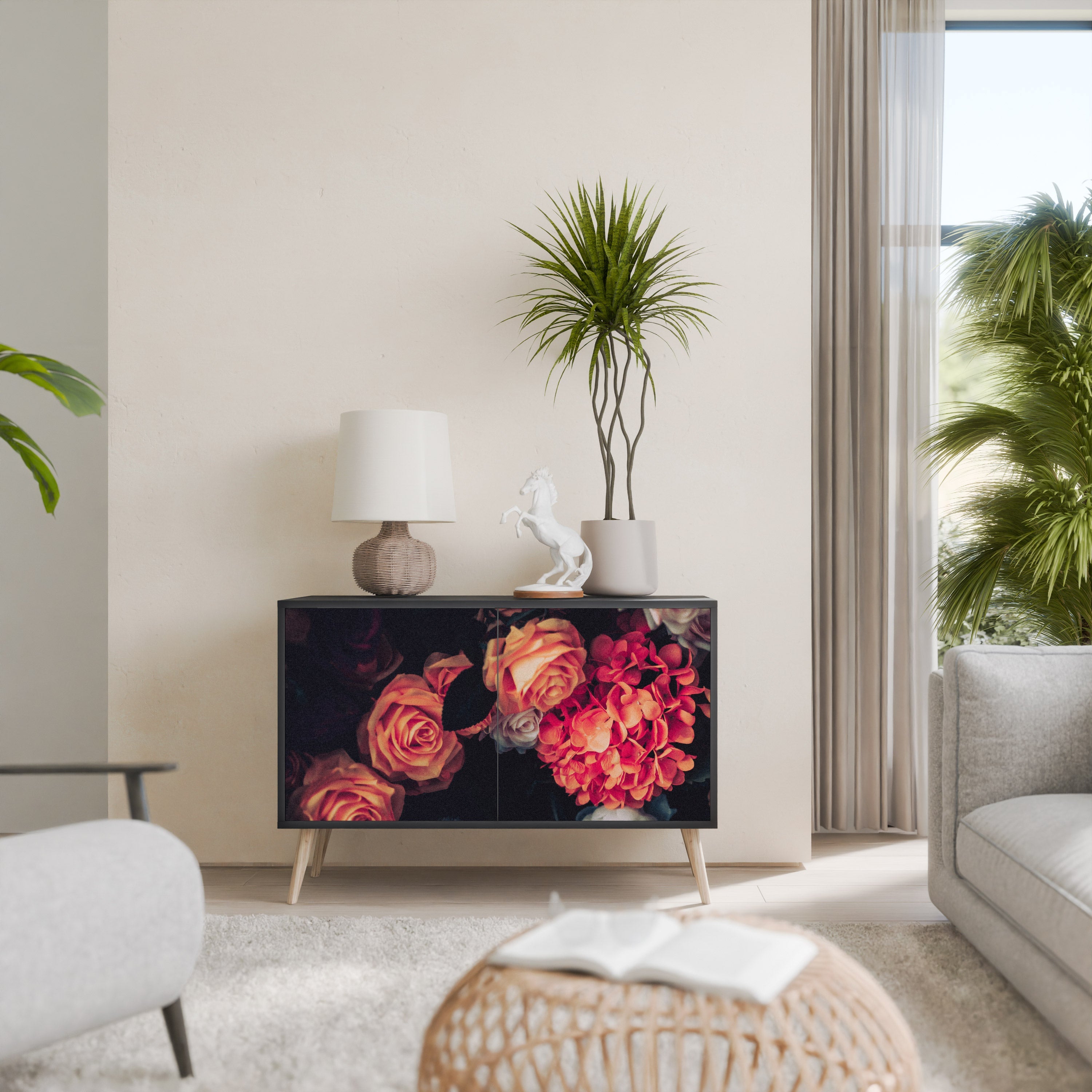 Buffet 2 portes NEVERENDING BLOOM en finition noire