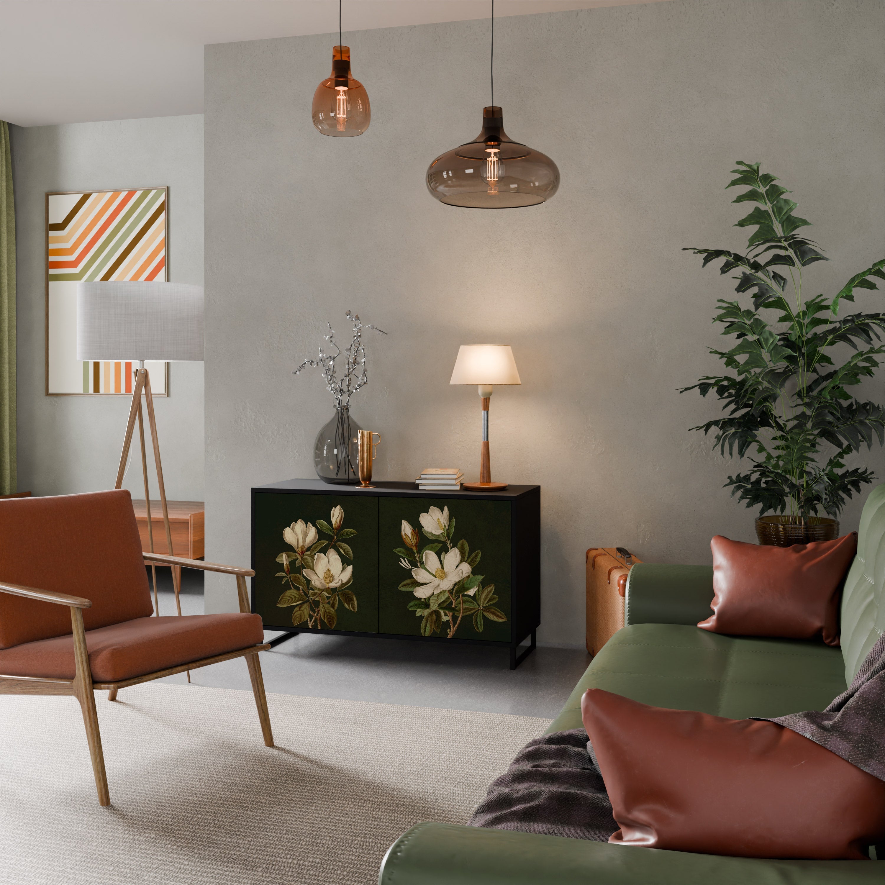 Buffet 2 portes FLORAL NOIR finition noire