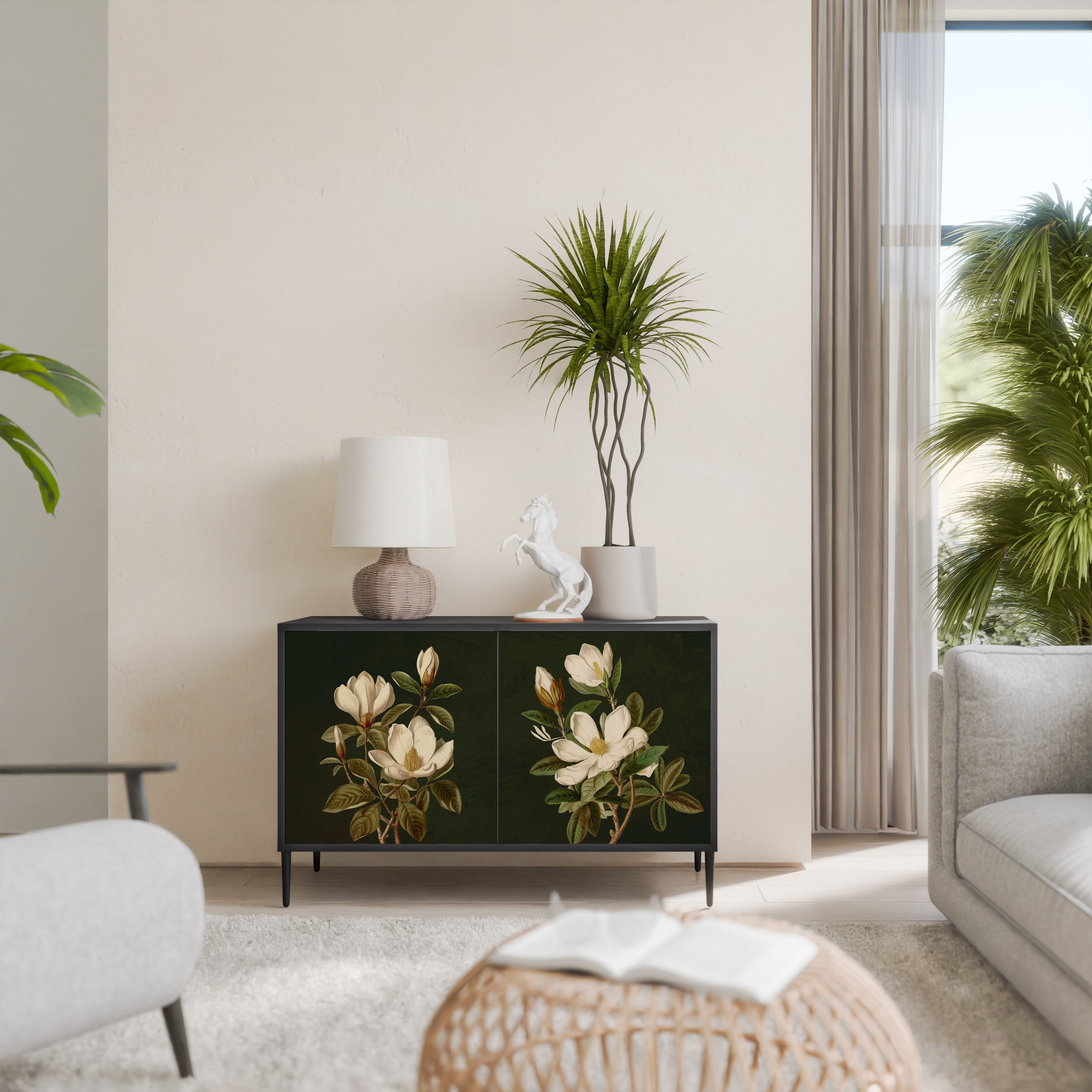 Buffet 2 portes FLORAL NOIR finition noire