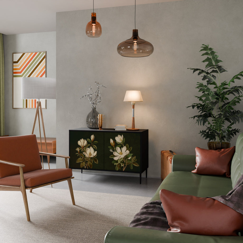 Buffet 2 portes FLORAL NOIR finition noire