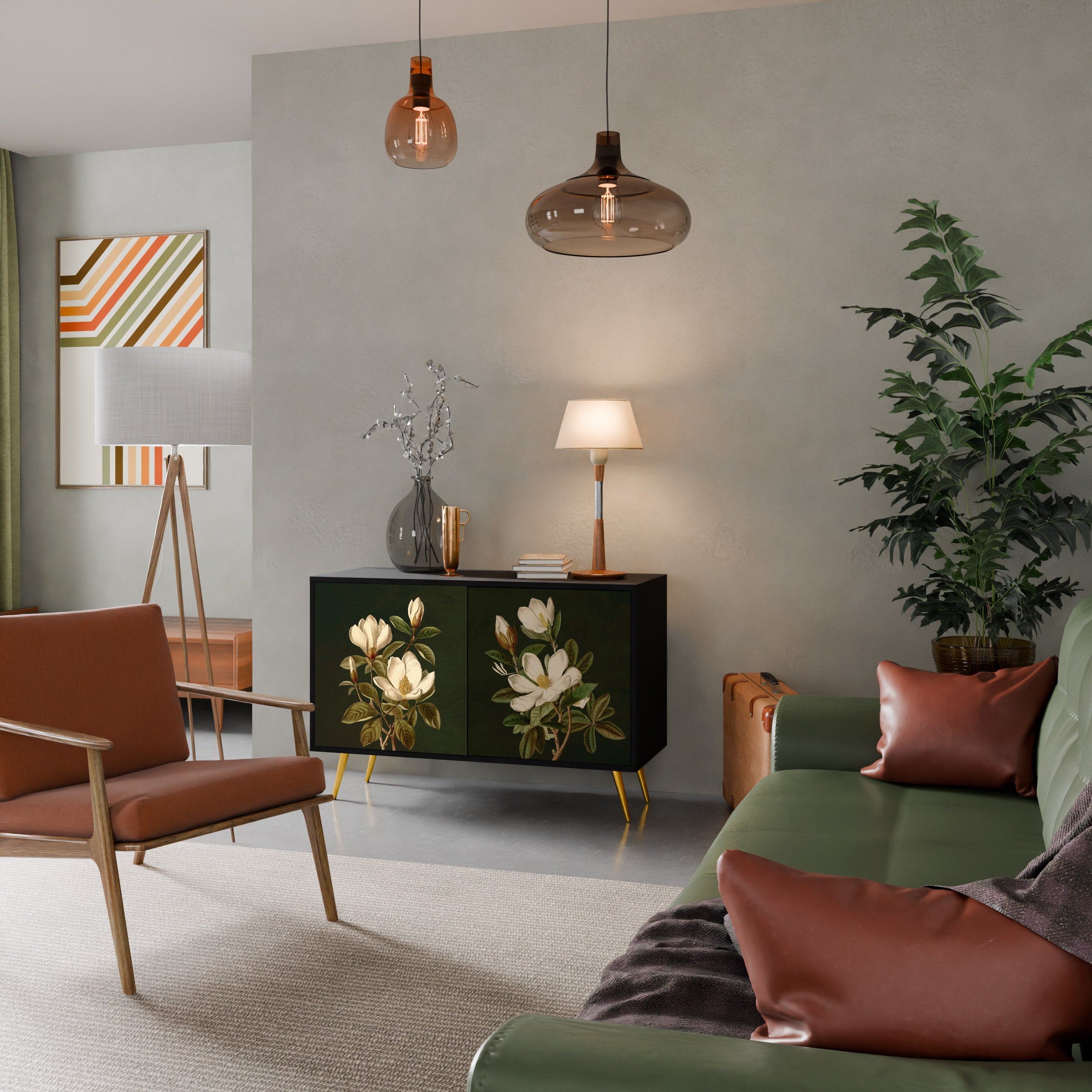 Buffet 2 portes FLORAL NOIR finition noire