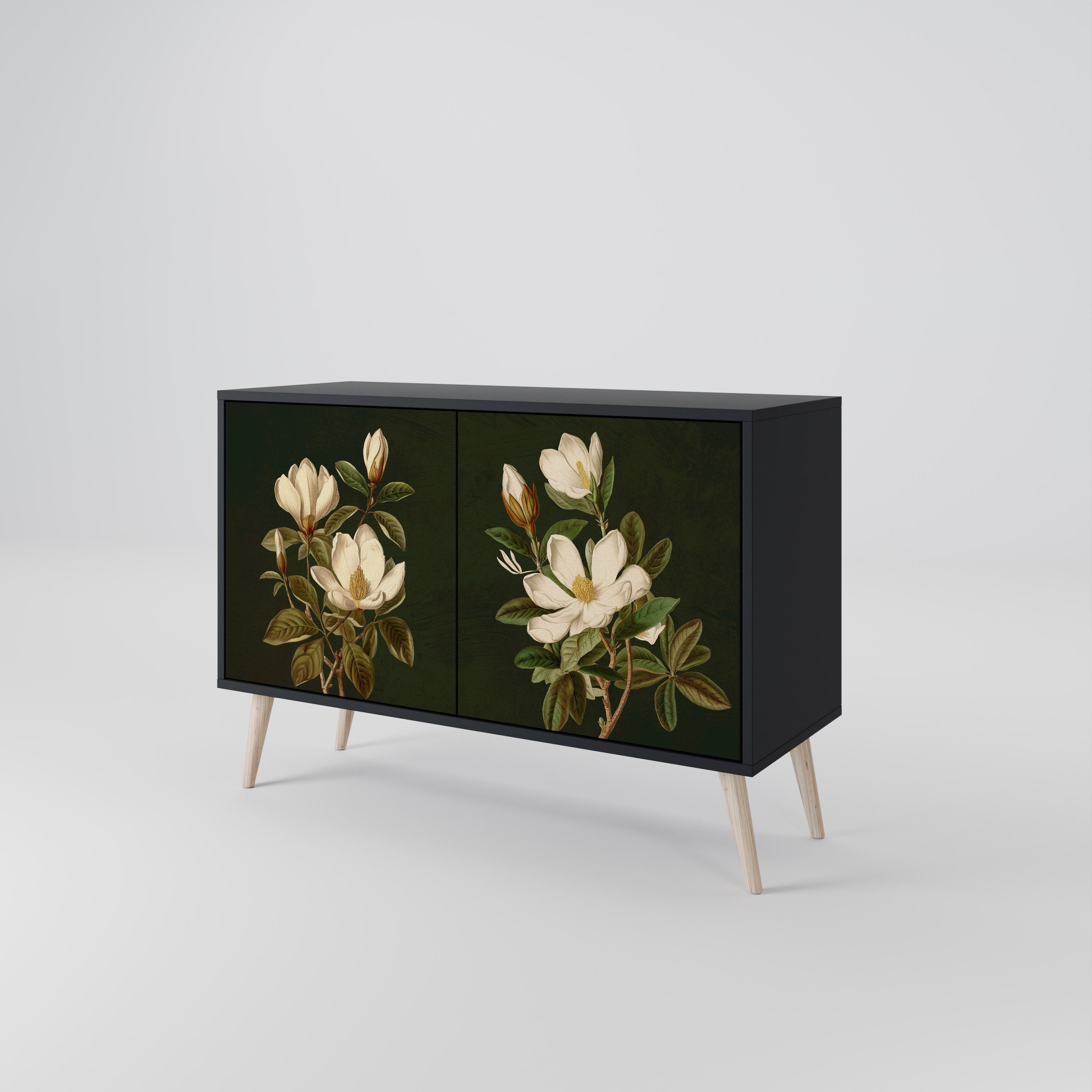 Buffet 2 portes FLORAL NOIR finition noire