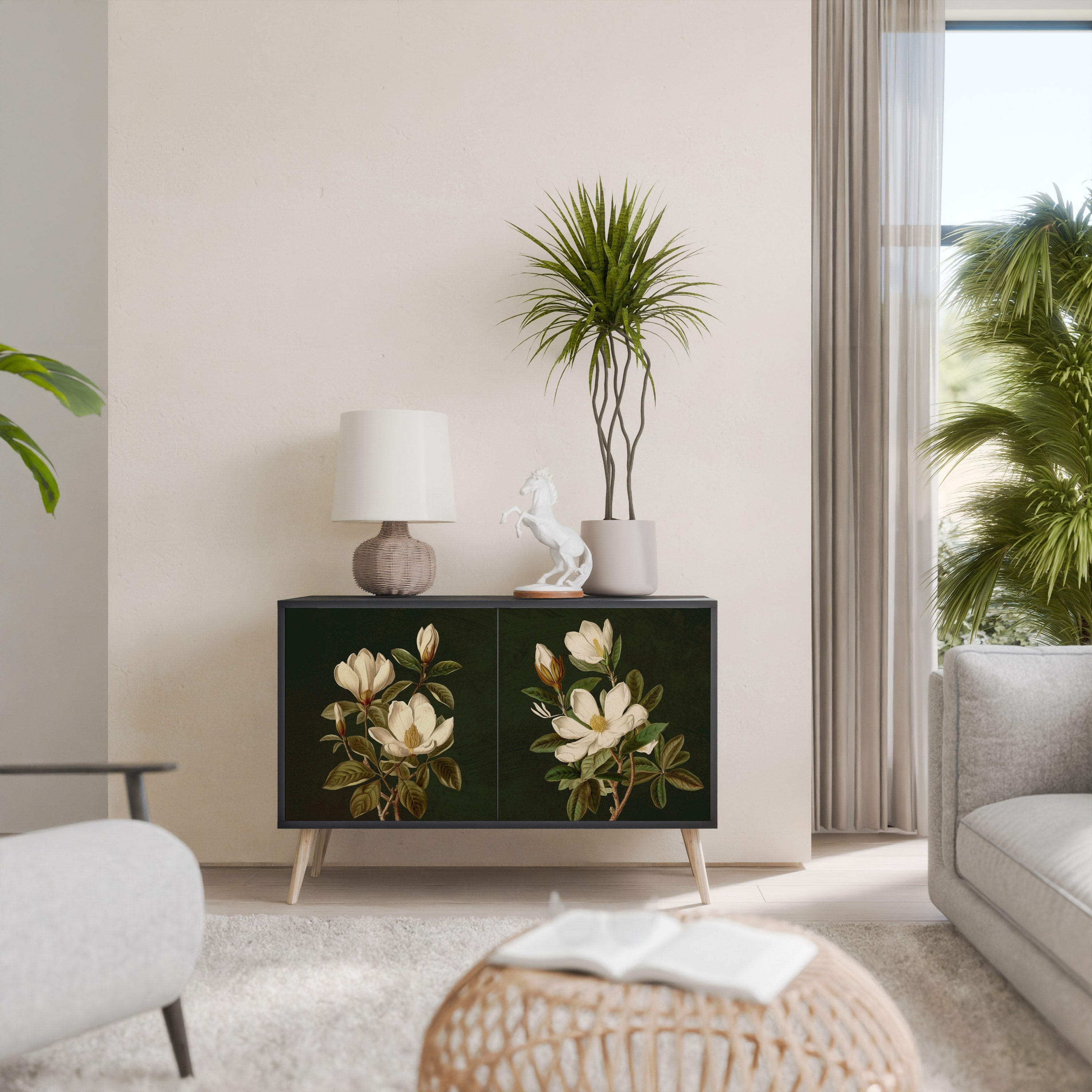 Buffet 2 portes FLORAL NOIR finition noire