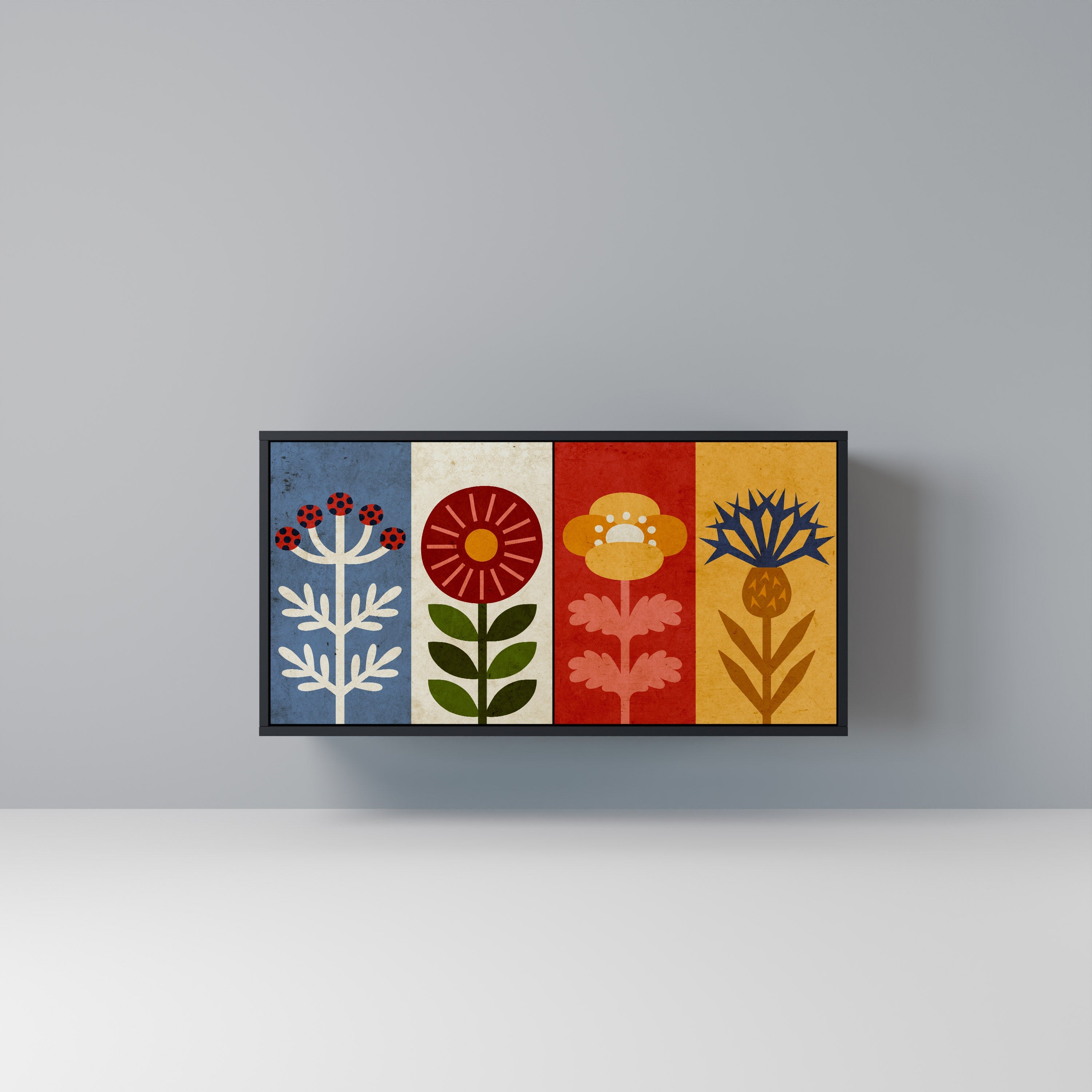 Buffet 2 portes SCANDIC FLOWERET finition noire