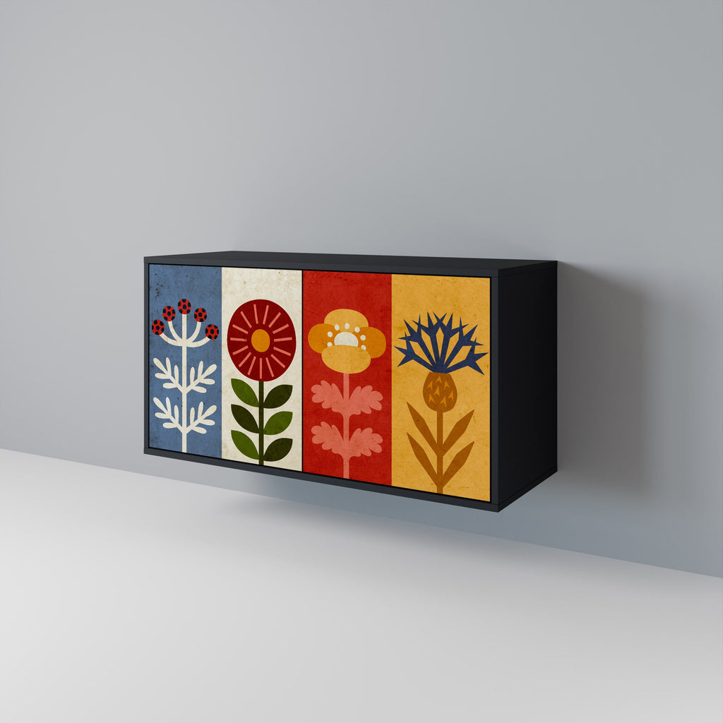 Buffet 2 portes SCANDIC FLOWERET finition noire