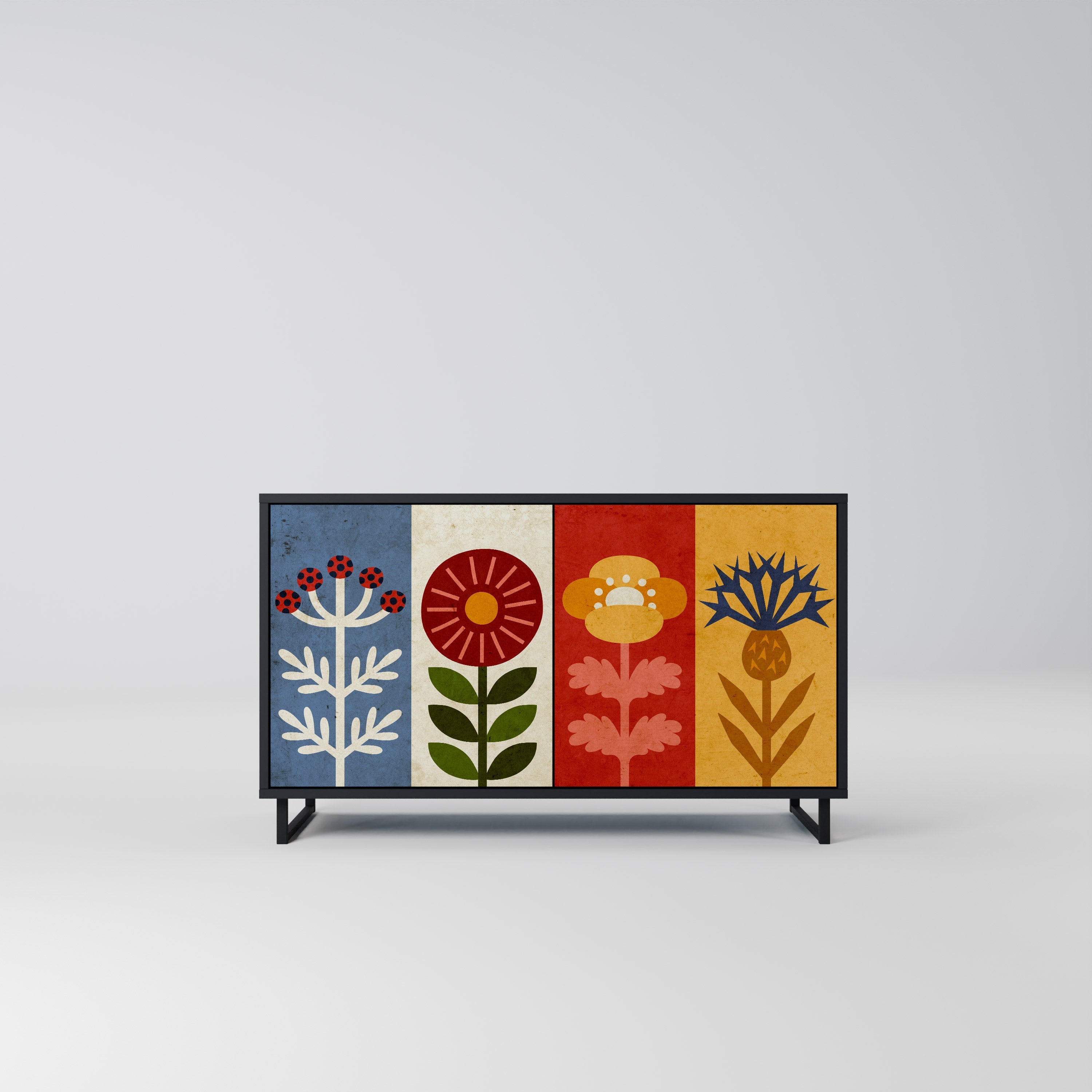 Buffet 2 portes SCANDIC FLOWERET finition noire