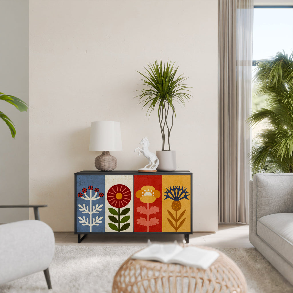 Buffet 2 portes SCANDIC FLOWERET finition noire