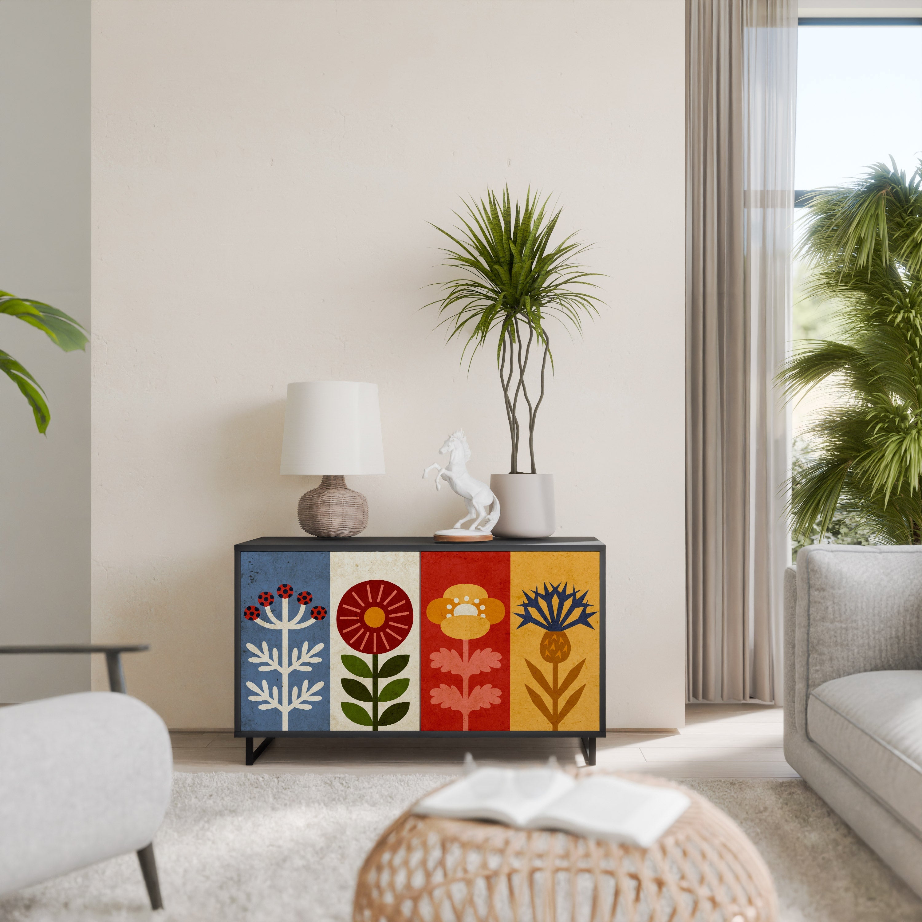 Buffet 2 portes SCANDIC FLOWERET finition noire