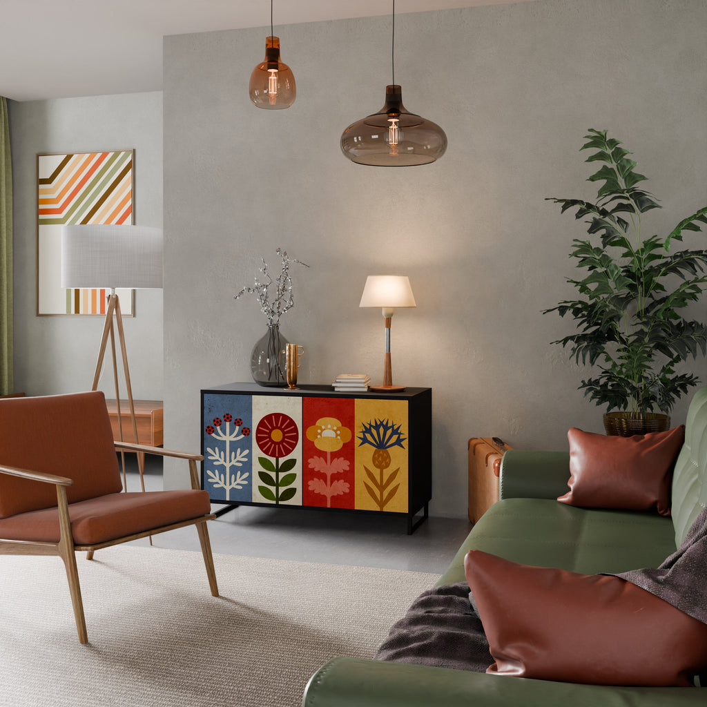 Buffet 2 portes SCANDIC FLOWERET finition noire