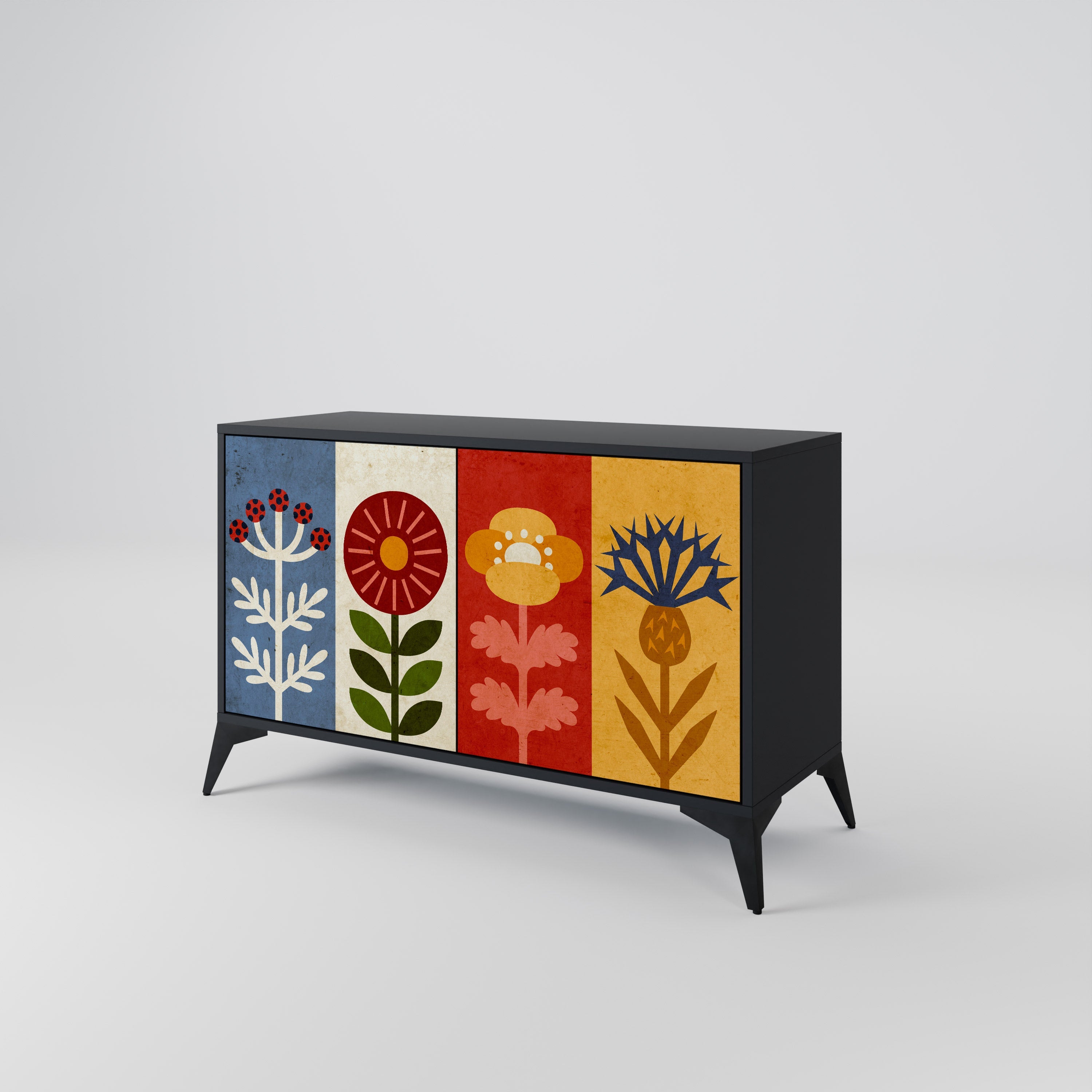 Buffet 2 portes SCANDIC FLOWERET finition noire