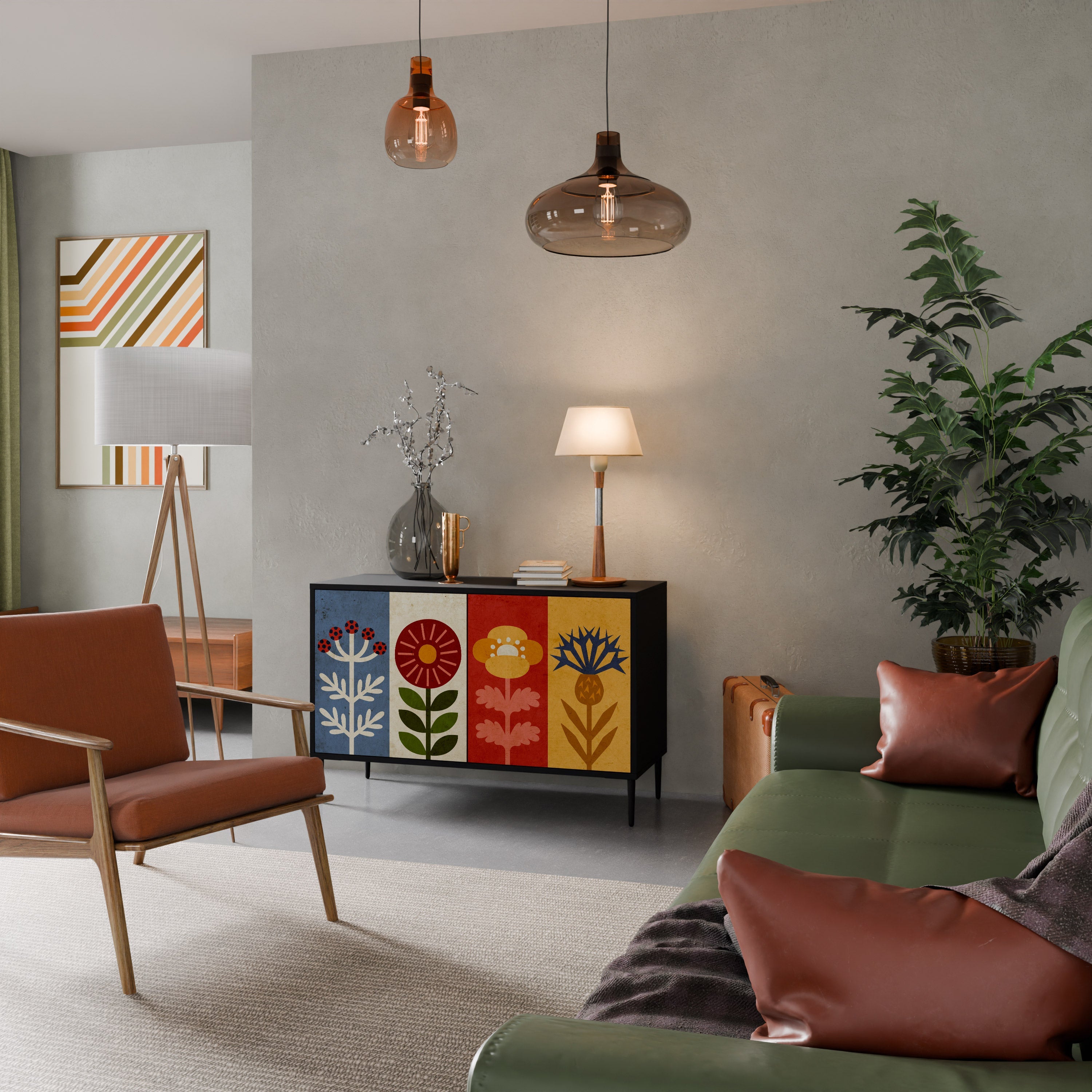 Buffet 2 portes SCANDIC FLOWERET finition noire