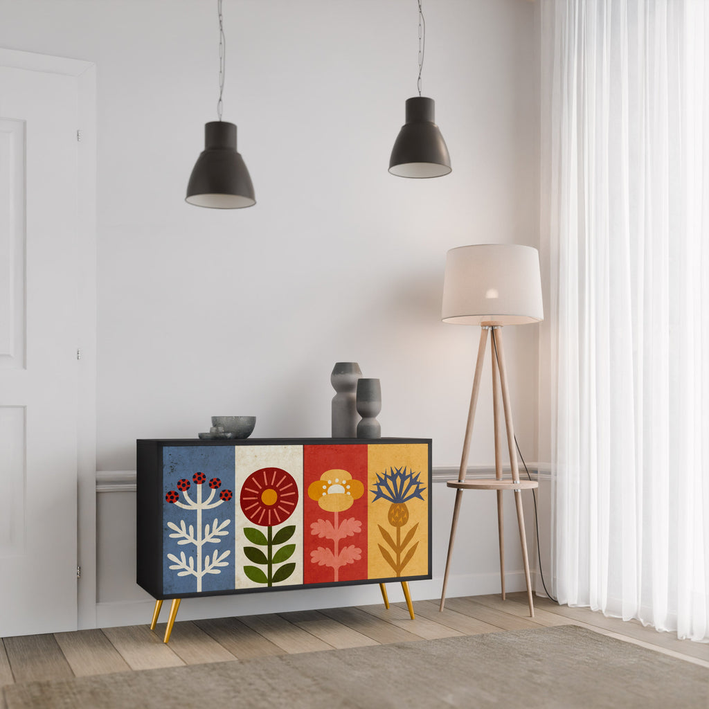 Buffet 2 portes SCANDIC FLOWERET finition noire