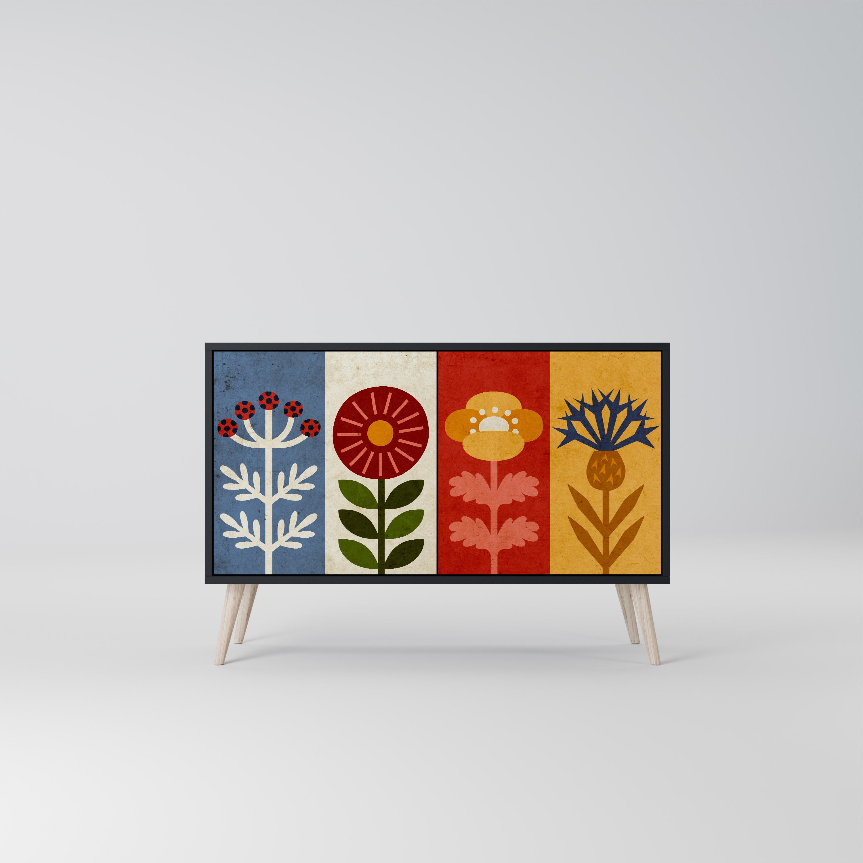 Buffet 2 portes SCANDIC FLOWERET finition noire