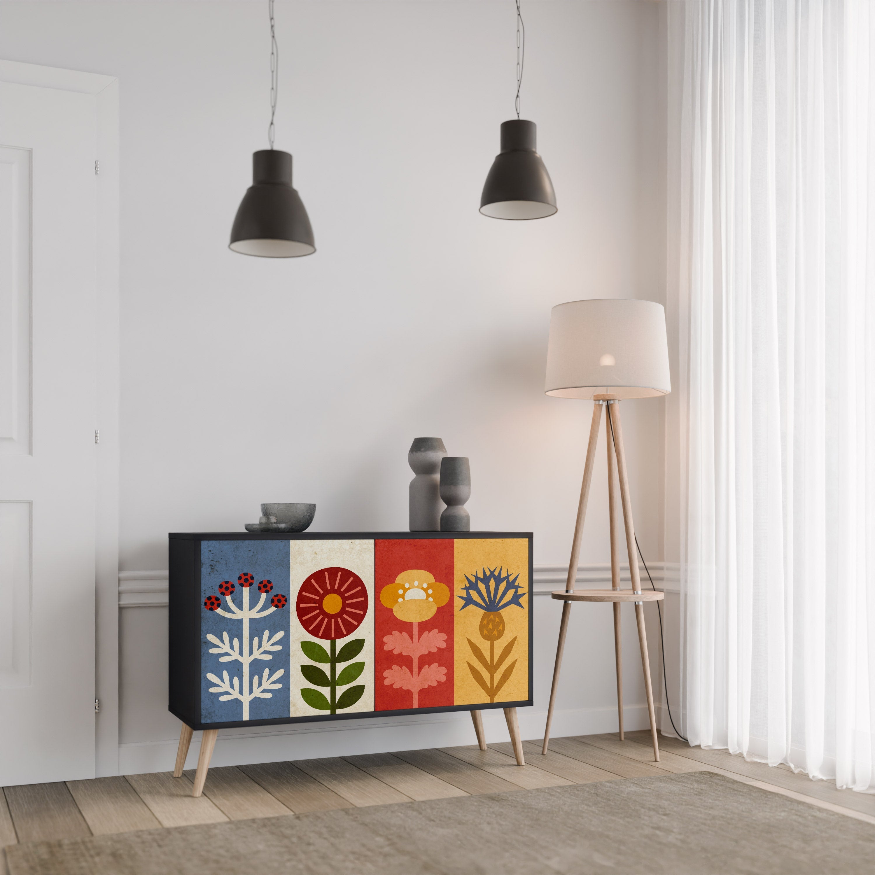 Buffet 2 portes SCANDIC FLOWERET finition noire